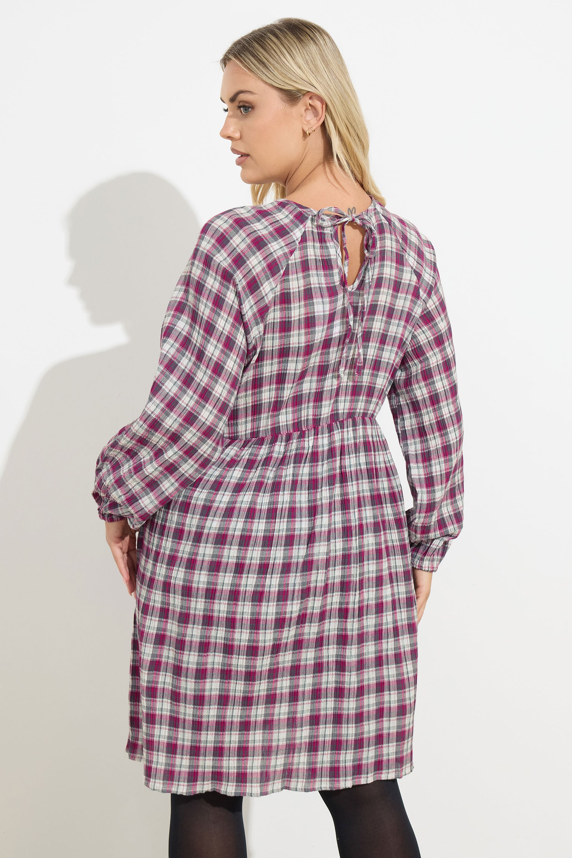 YOURS Plus Size Pink Check Textured Smock Dress | Yours Clothing  2