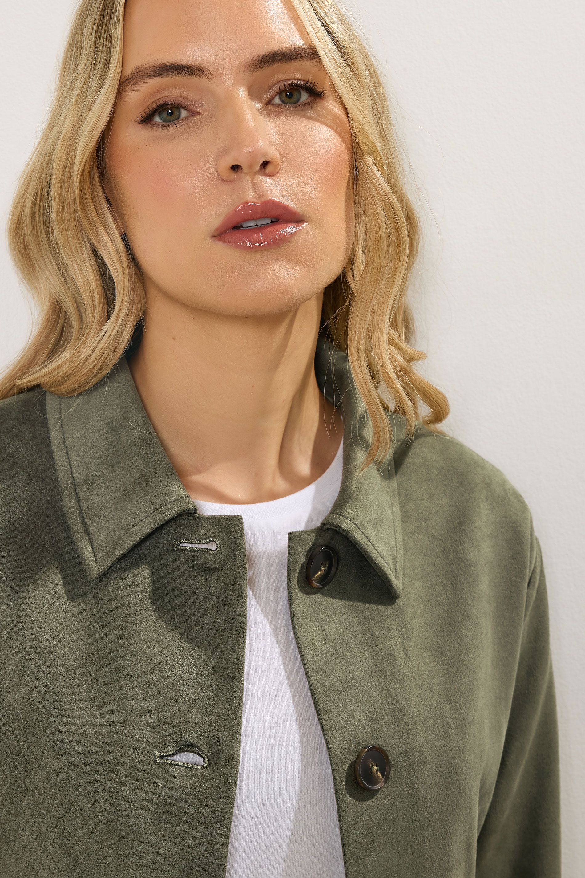 LTS Tall Women's Khaki Green Faux Suede Trucker Jacket | Long Tall Sally 5