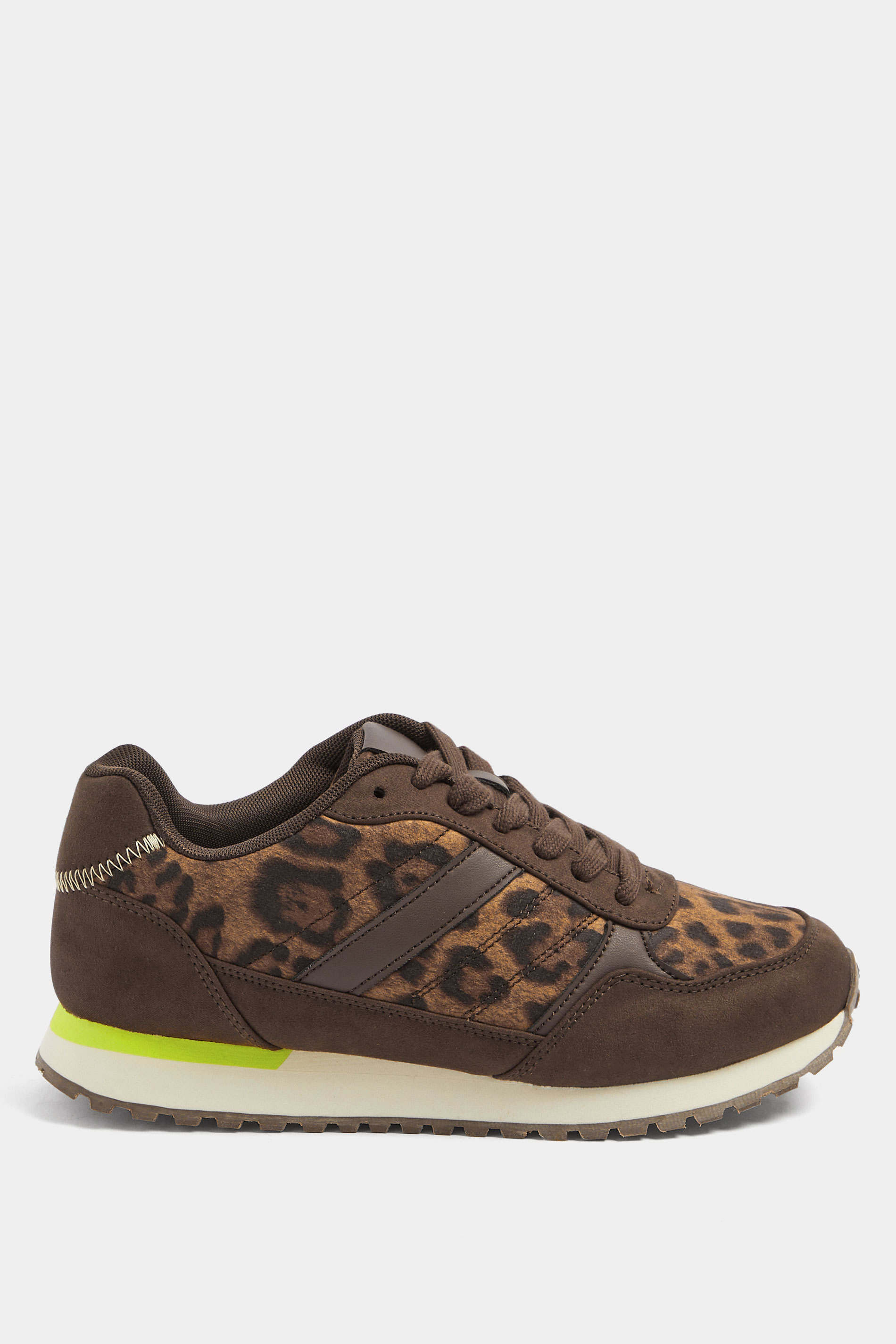 Brown Leopard Side Stripe Lace Up Trainer In Wide EEE Fit | Yours Clothing 2