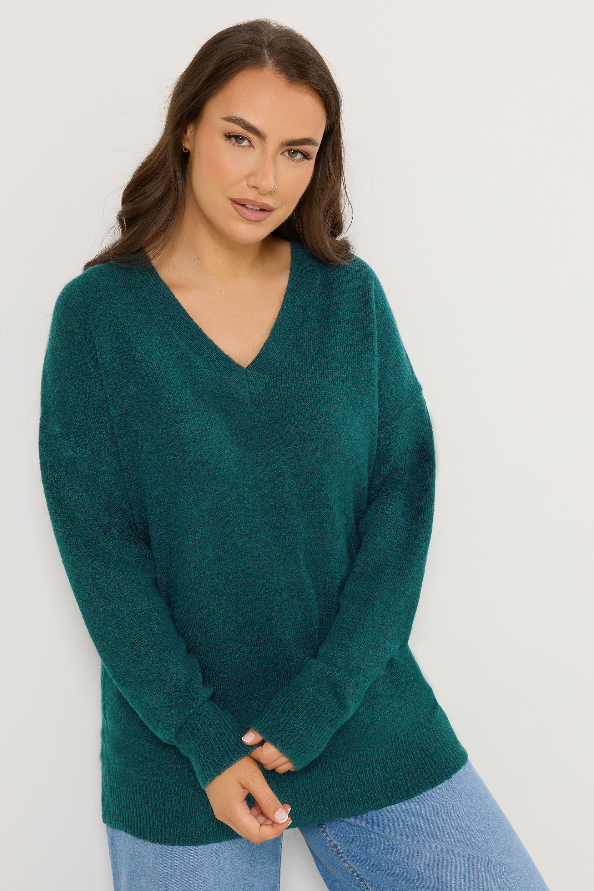 YOURS Plus Size Teal Blue Soft Touch Knitted Jumper | Yours Clothing 1