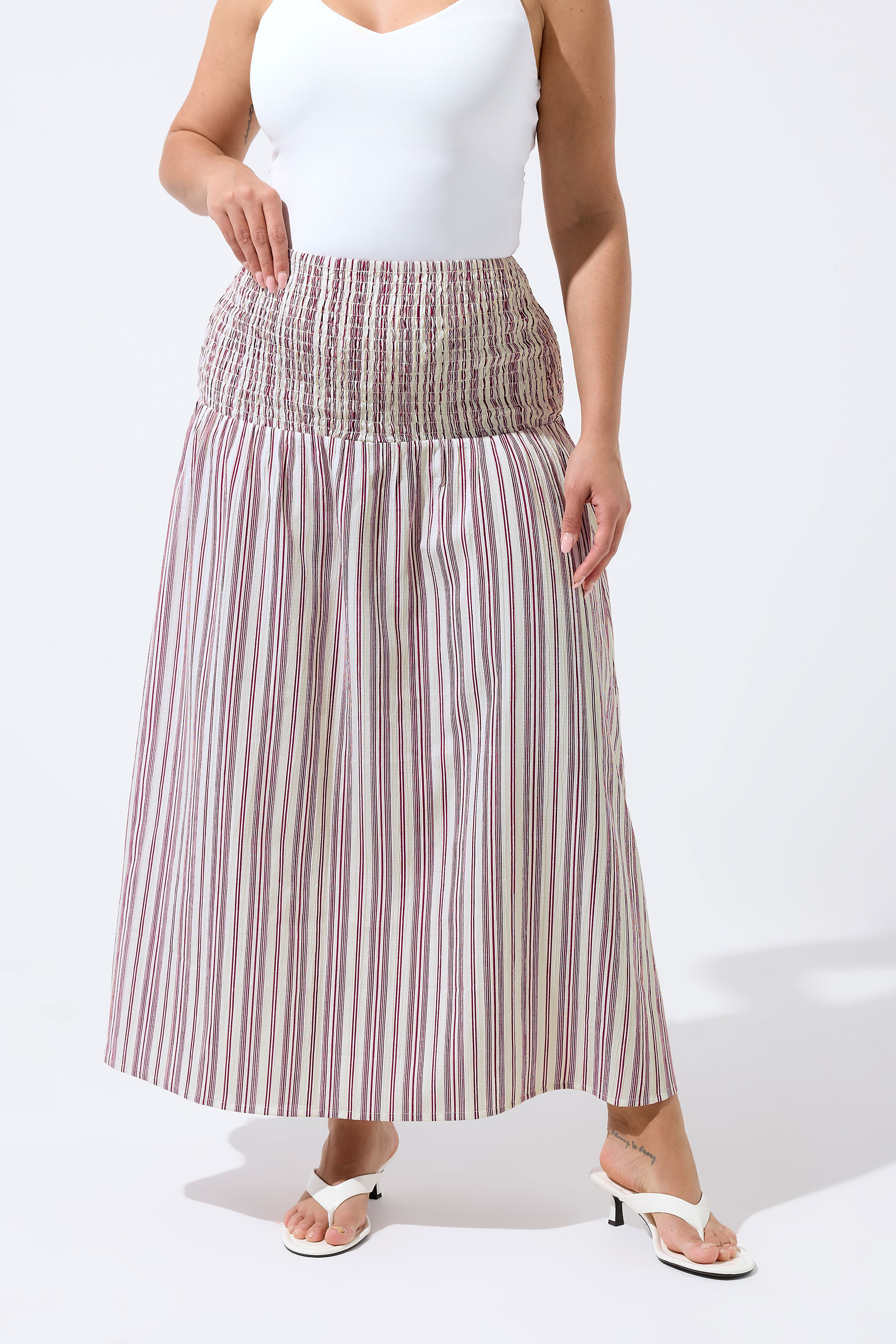LIMITED COLLECTION Plus Size Red & White Stripe Maxi Skirt | Yours Clothing 1