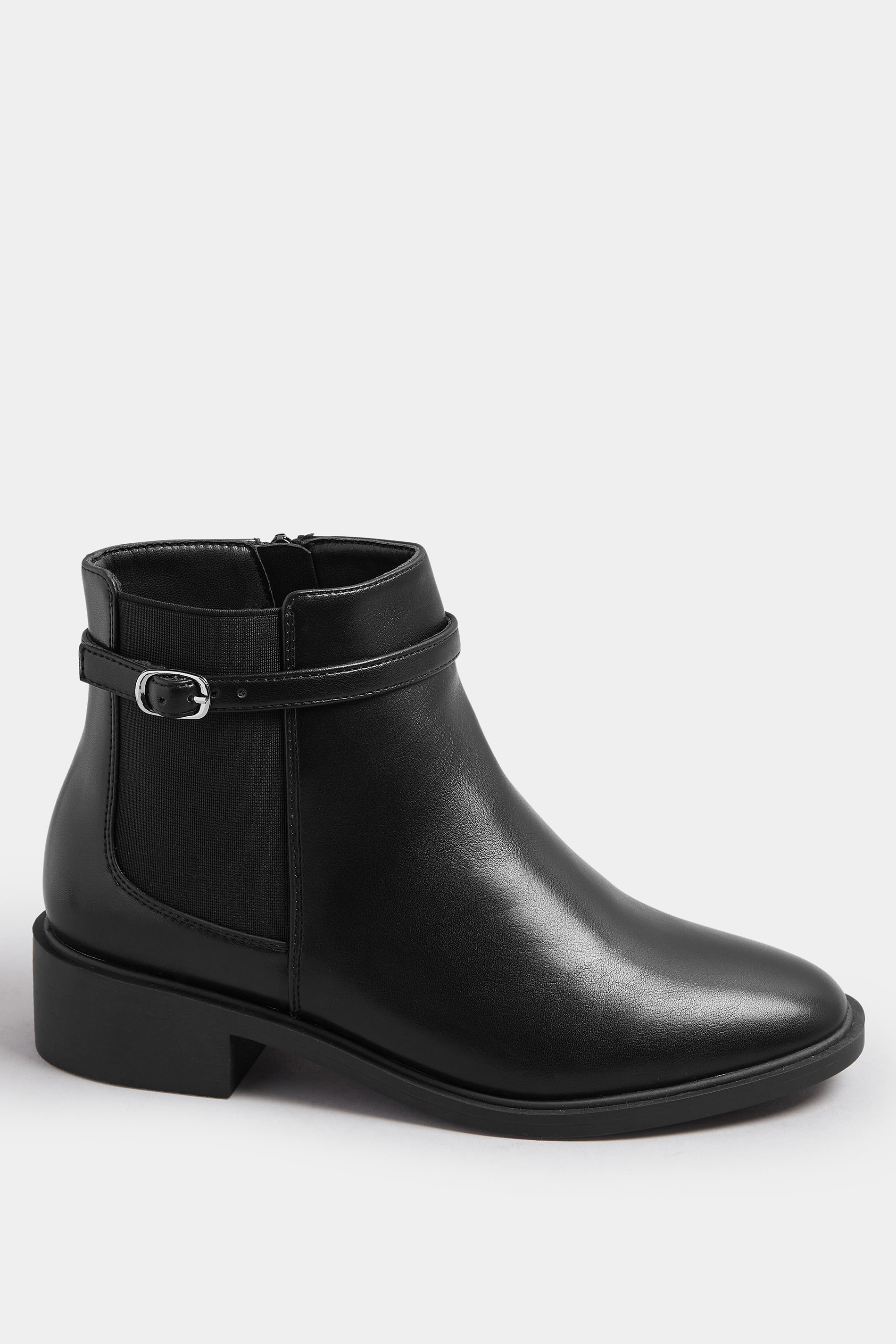 Black Faux Leather Buckle Stretch Ankle Boots In Wide E Fit & Extra Wide EEE Fit | Yours Clothing 4