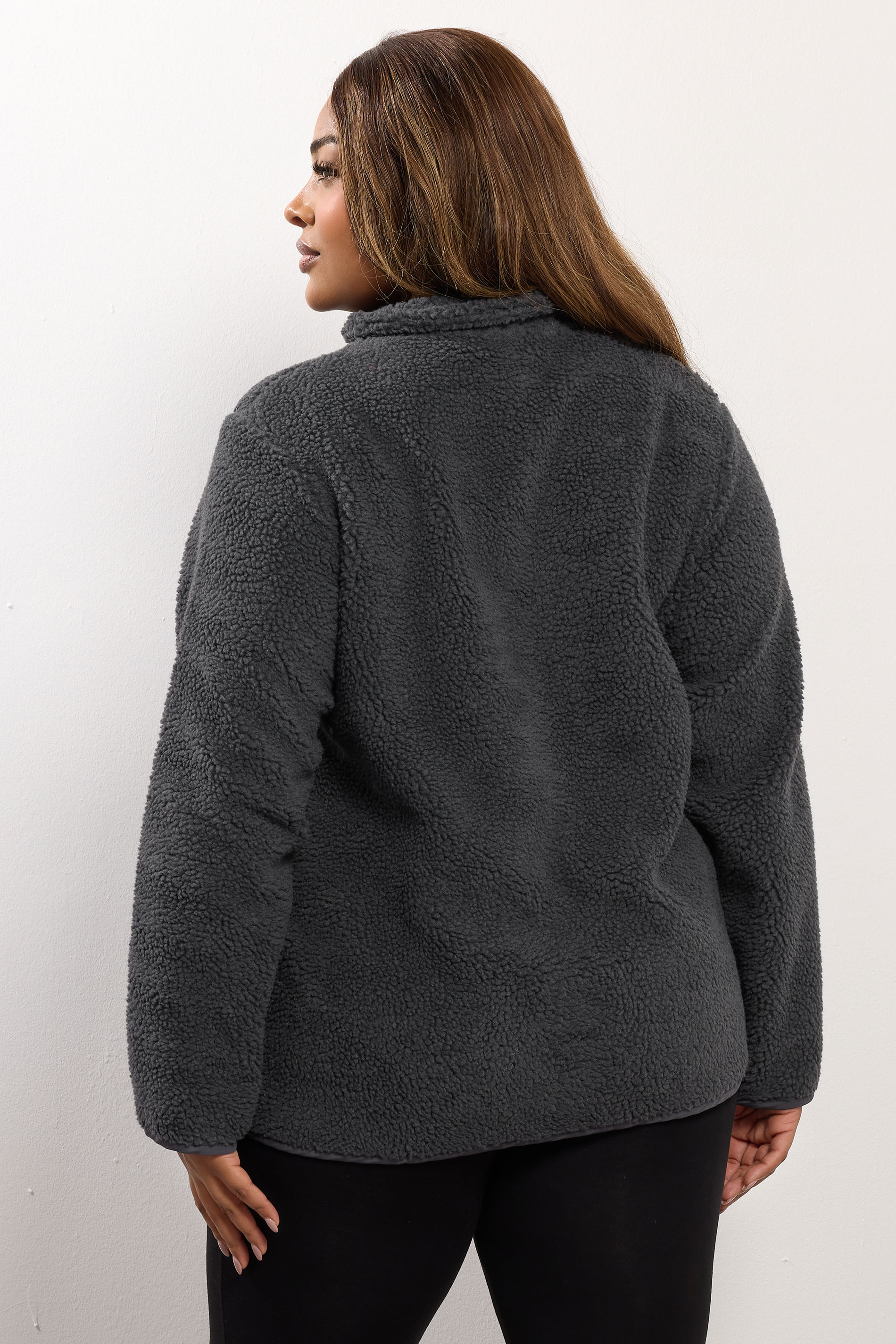 YOURS Plus Size Grey Pocket Teddy Fleece Jacket | Yours Clothing 4