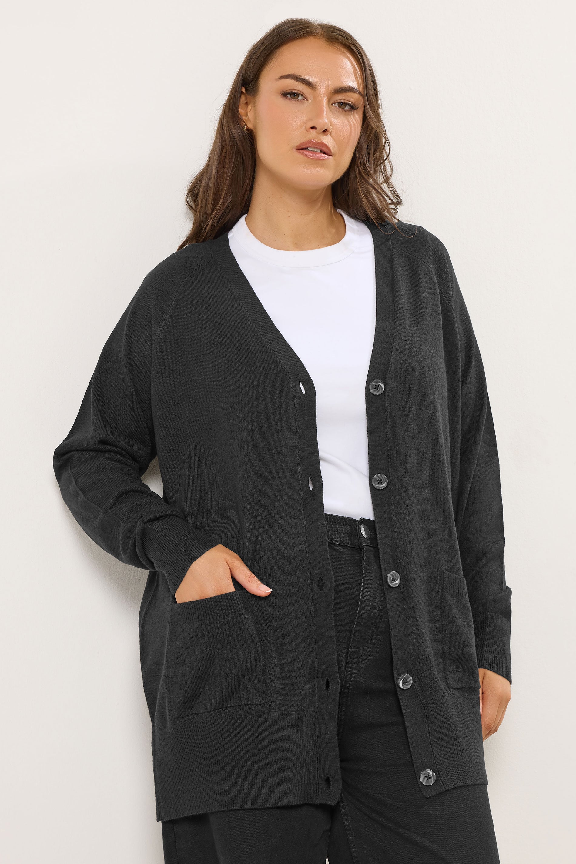 YOURS Plus Size Black Boyfriend Button Through Cardigan | Yours Clothing 3