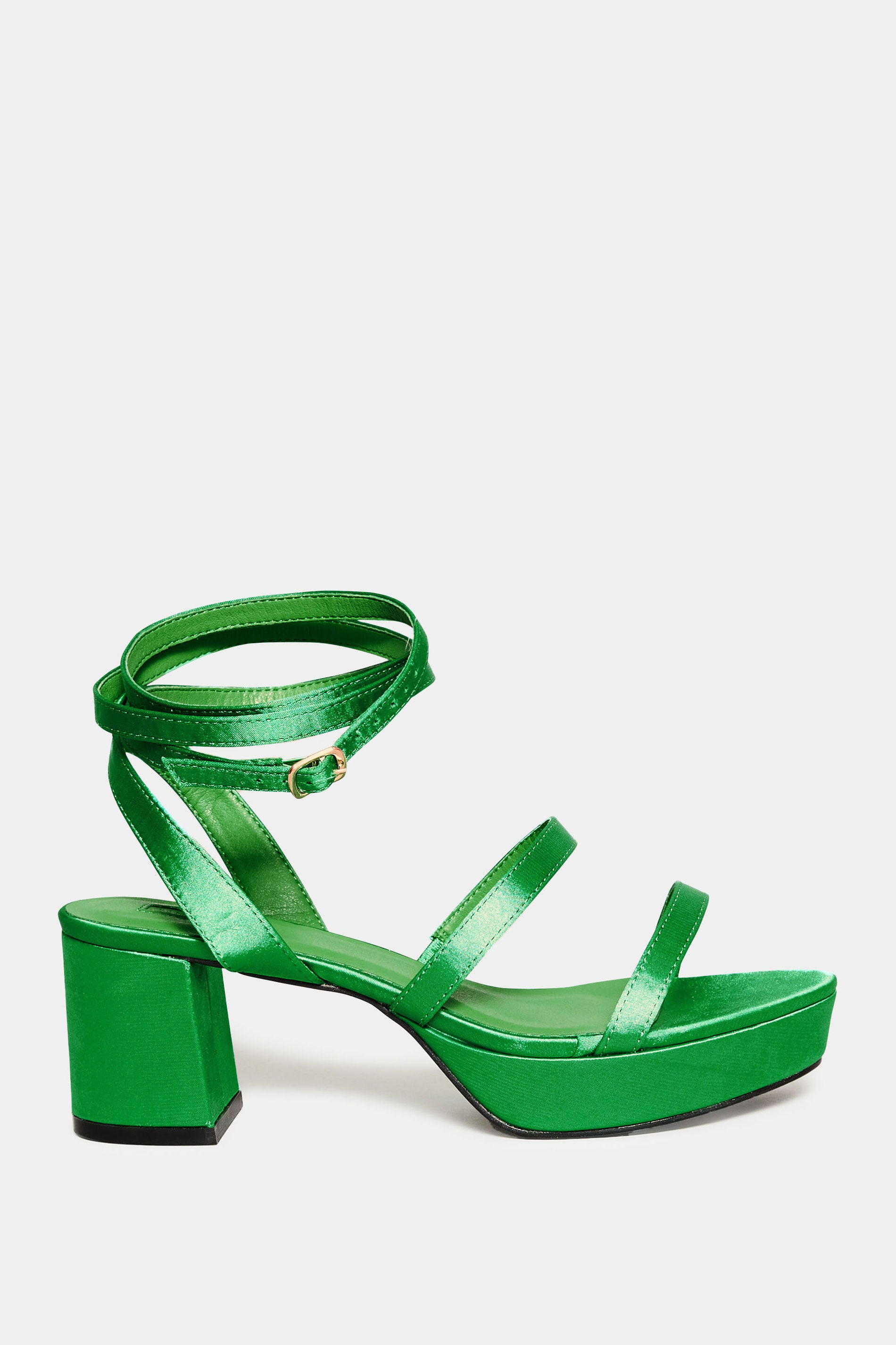 YOURS Green Satin Strappy Platform Heels In Wide E Fit & Extra Wide EEE Fit 2