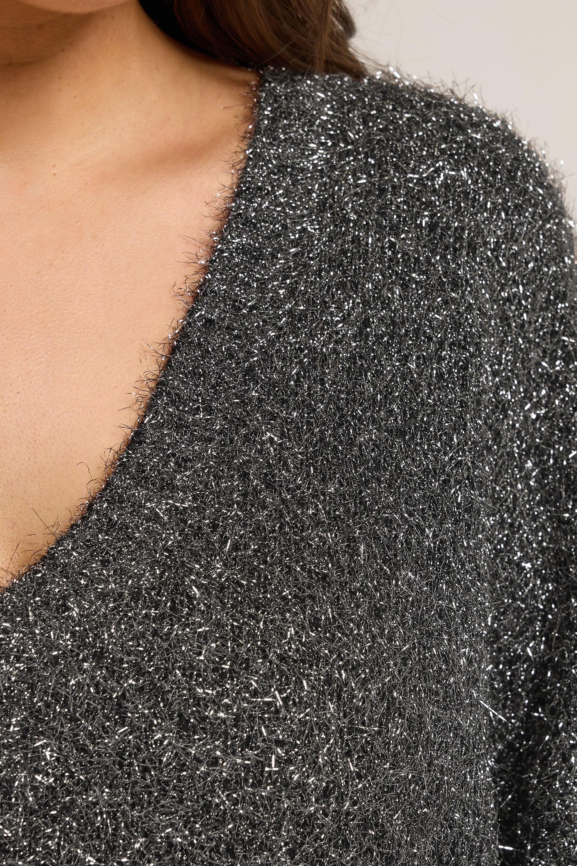 YOURS Plus Size Black Tinsel V-Neck Jumper | Yours Clothing 4
