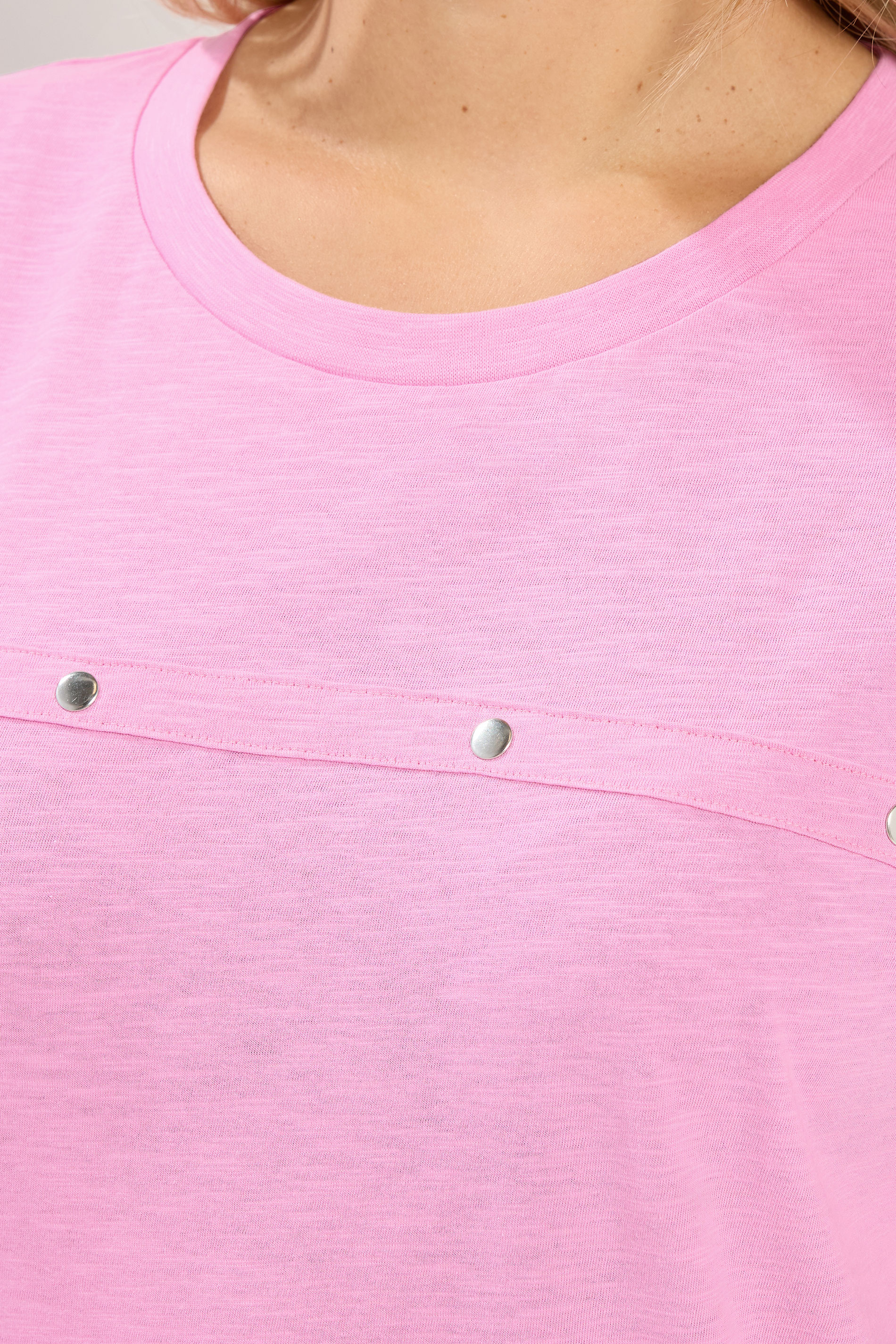 YOURS Plus Size Pink Stud Grown-On Sleeve T-Shirt | Yours Clothing 4
