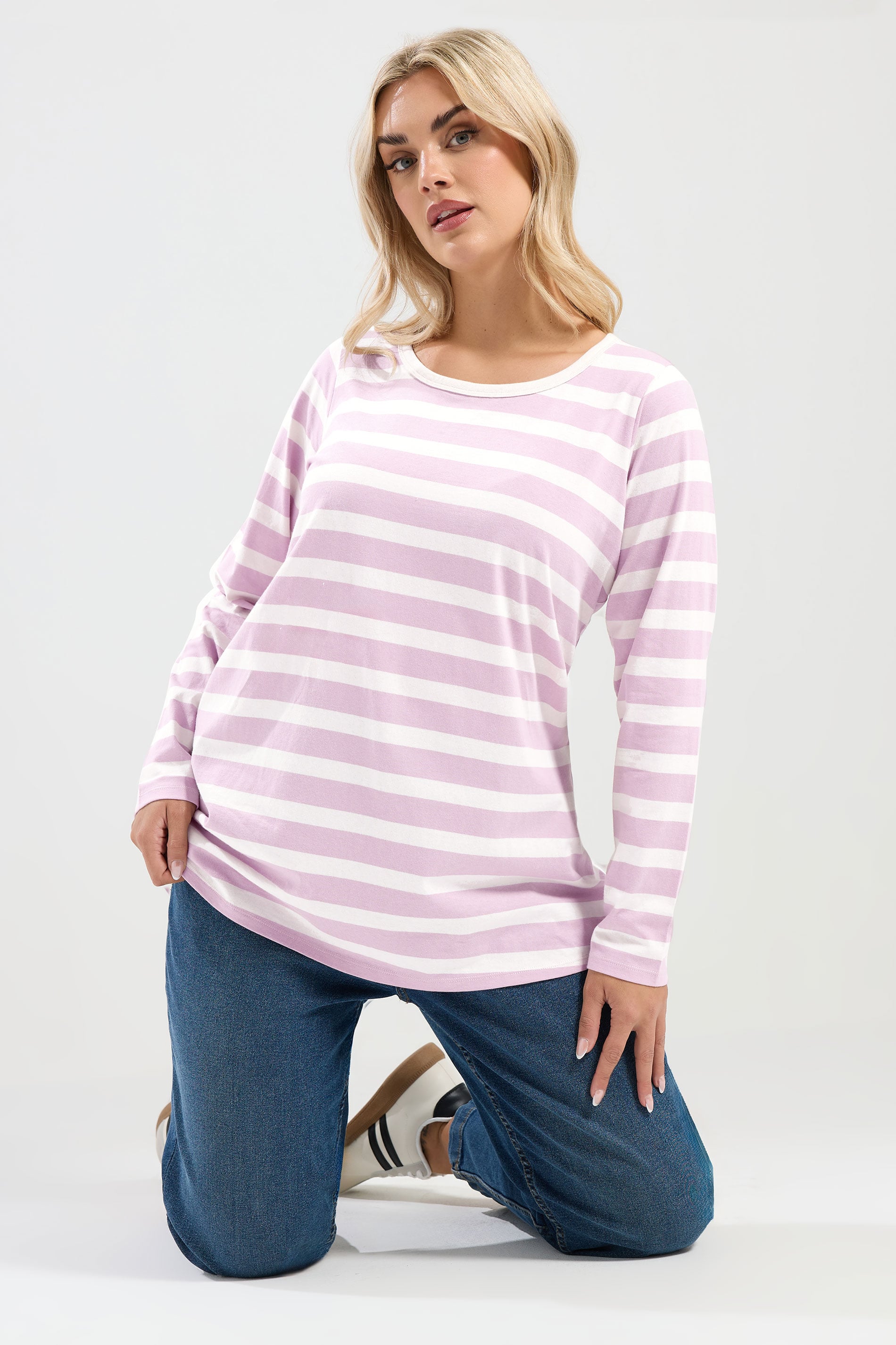 YOURS Plus Size Pink Stripe Long Sleeve T-Shirt | Yours Clothing 3