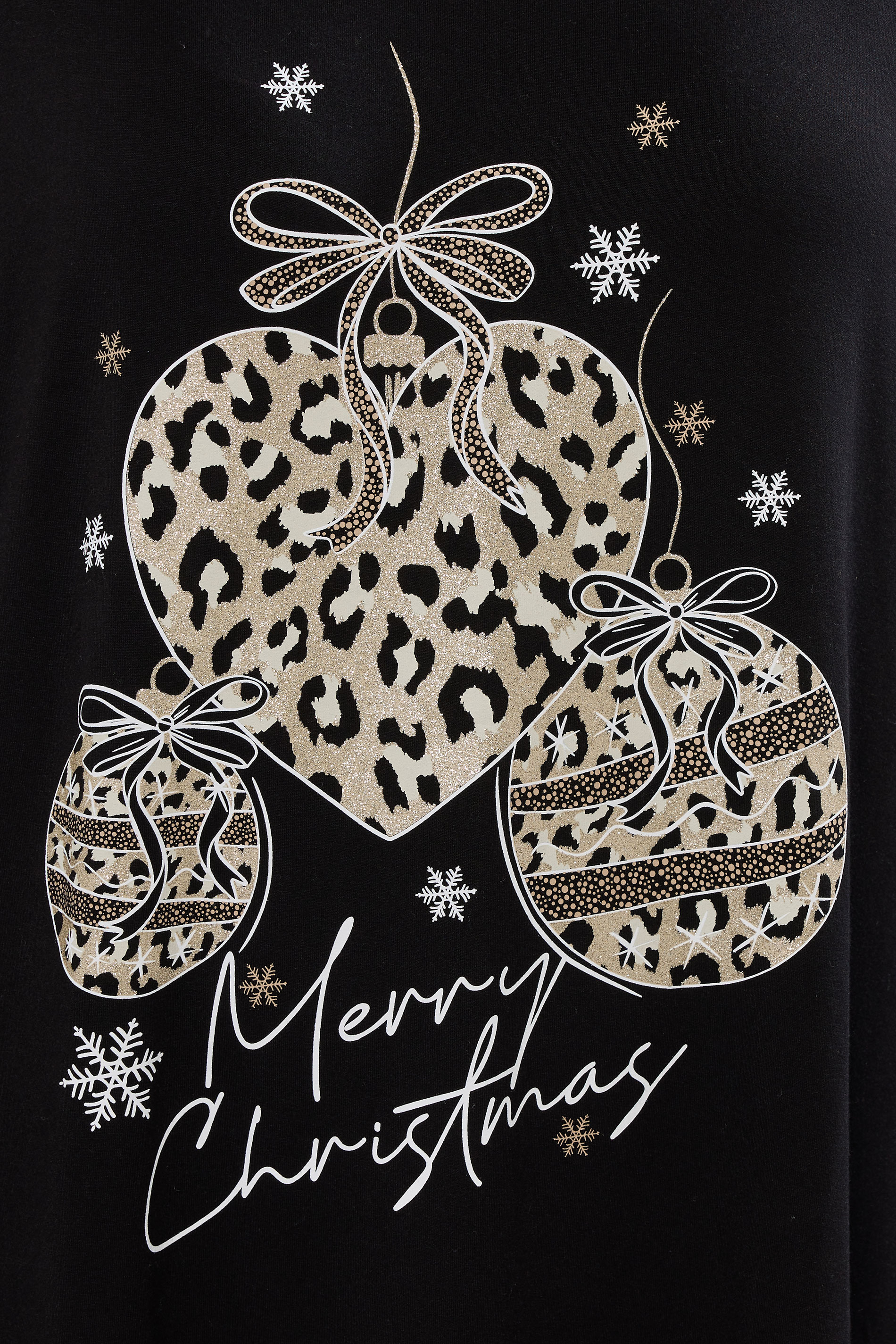 YOURS Plus Size Black Glitter Leopard Christmas Bauble Novelty Top | Yours Clothing 4