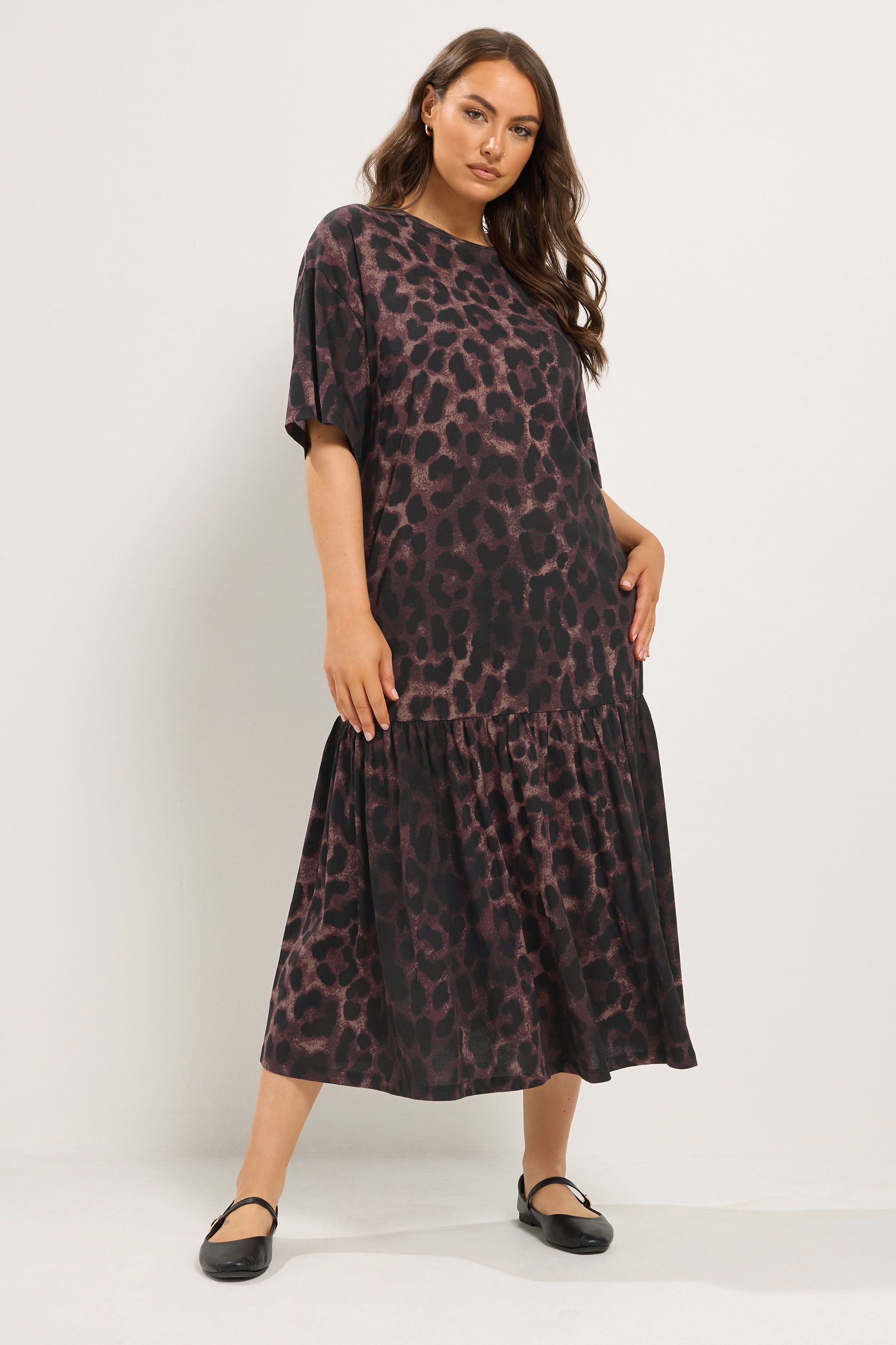 YOURS Plus Size Brown Leopard Print Drop Waist Maxi Dress | Yours Clothing 2