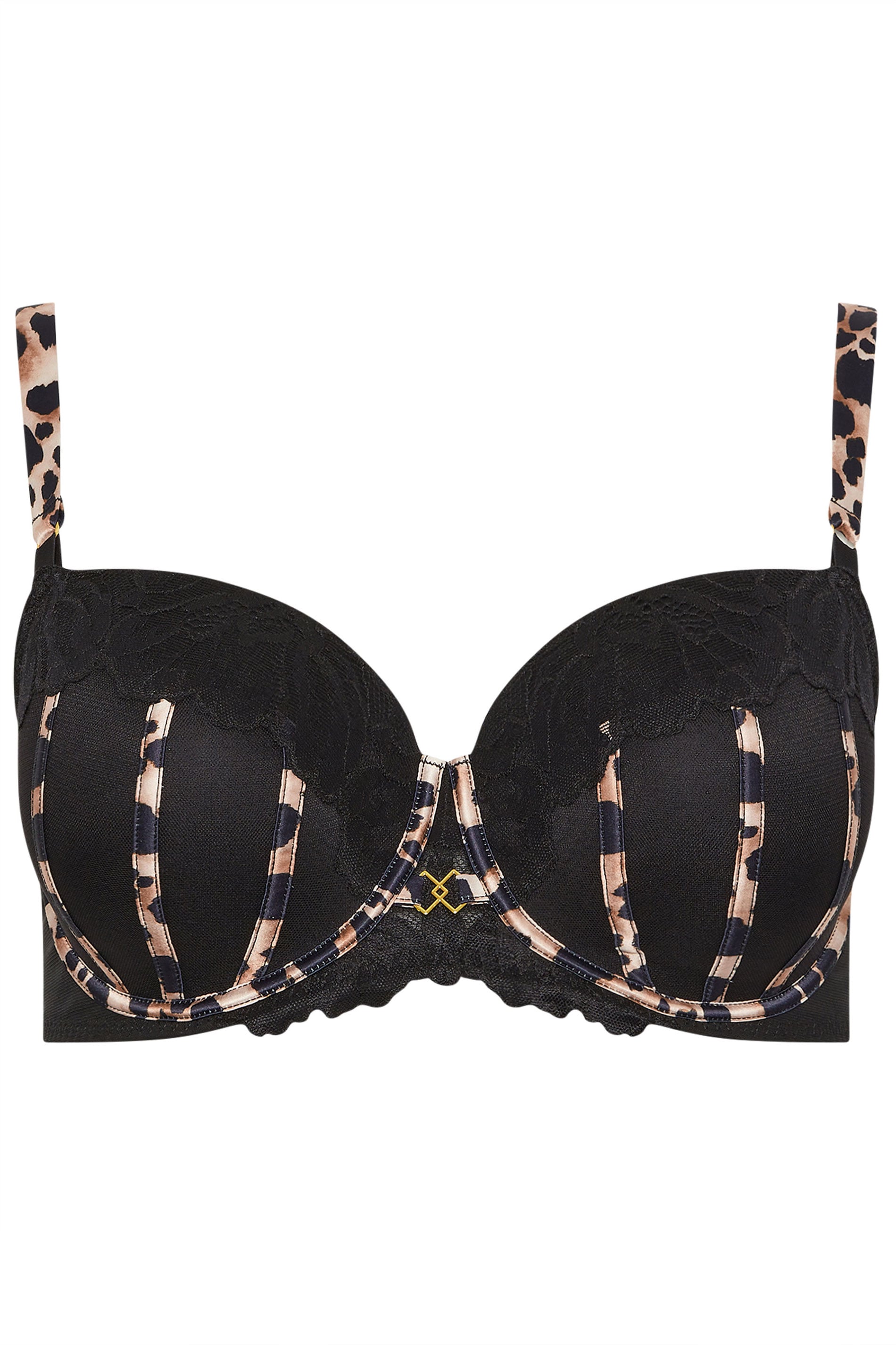 YOURS Plus Size Black Lace Leopard Trim Padded Bra | Yours Clothing 5