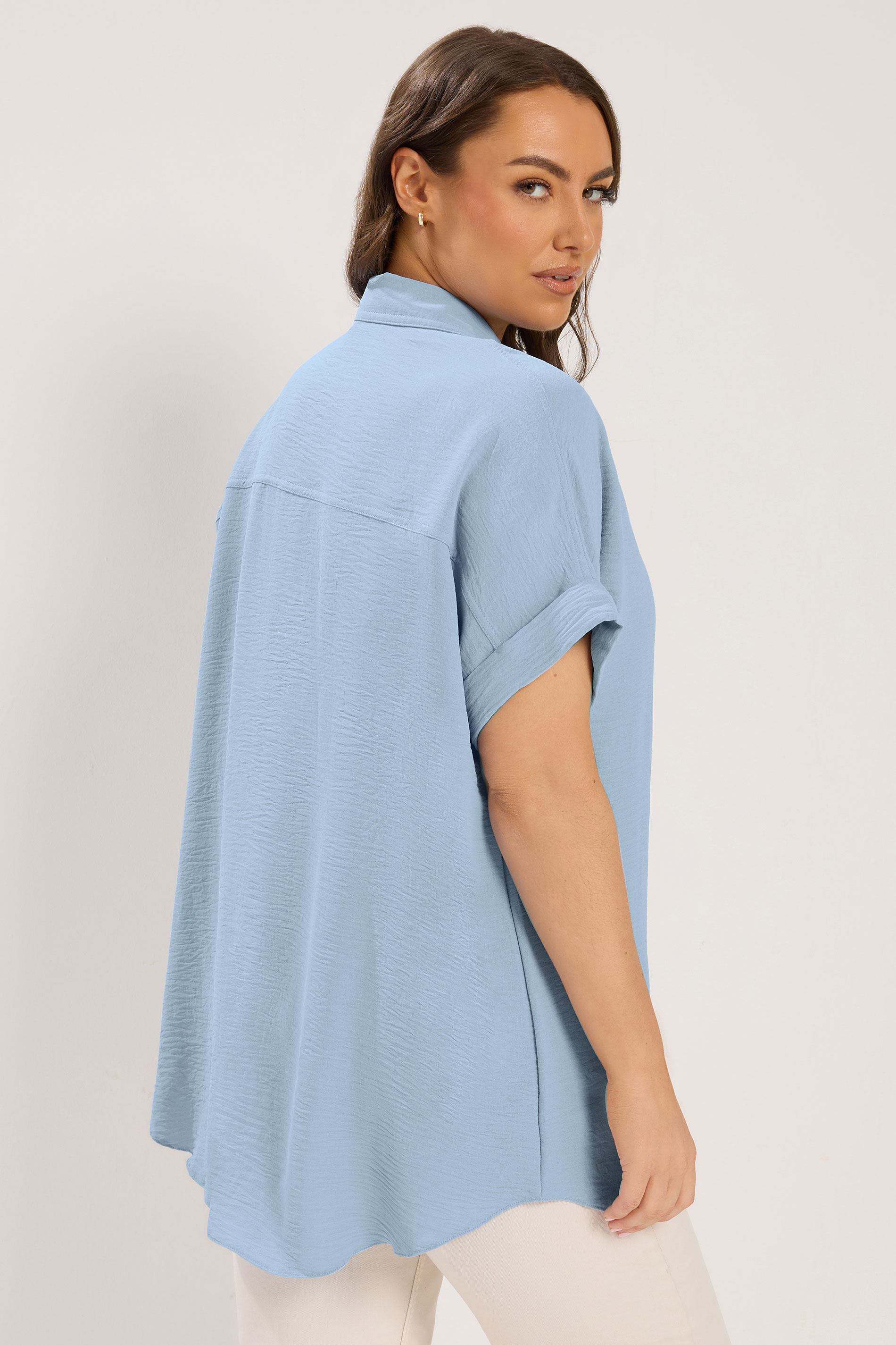 YOURS Plus Size Light Blue Grown On Sleeve Shirt | Yours Clothing 2
