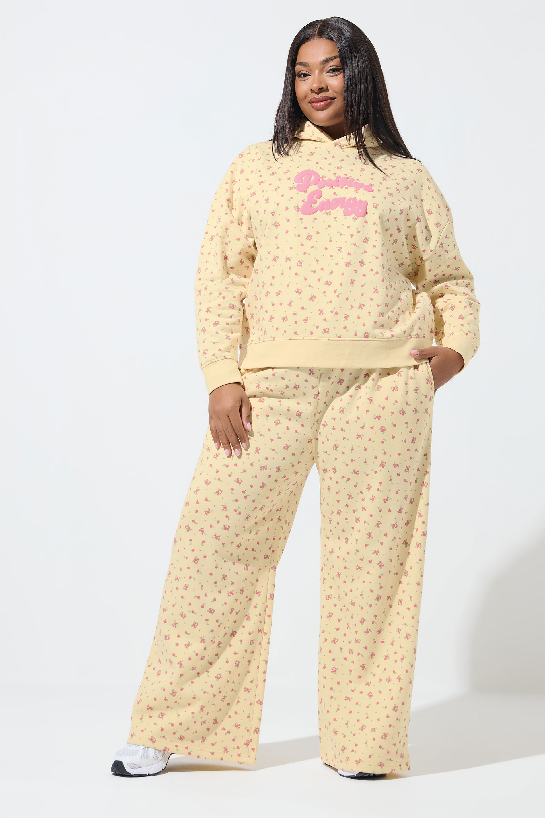 LIMITED COLLECTION Plus Size Yellow Ditsy Floral Straight Leg Joggers | Yours Clothing 3