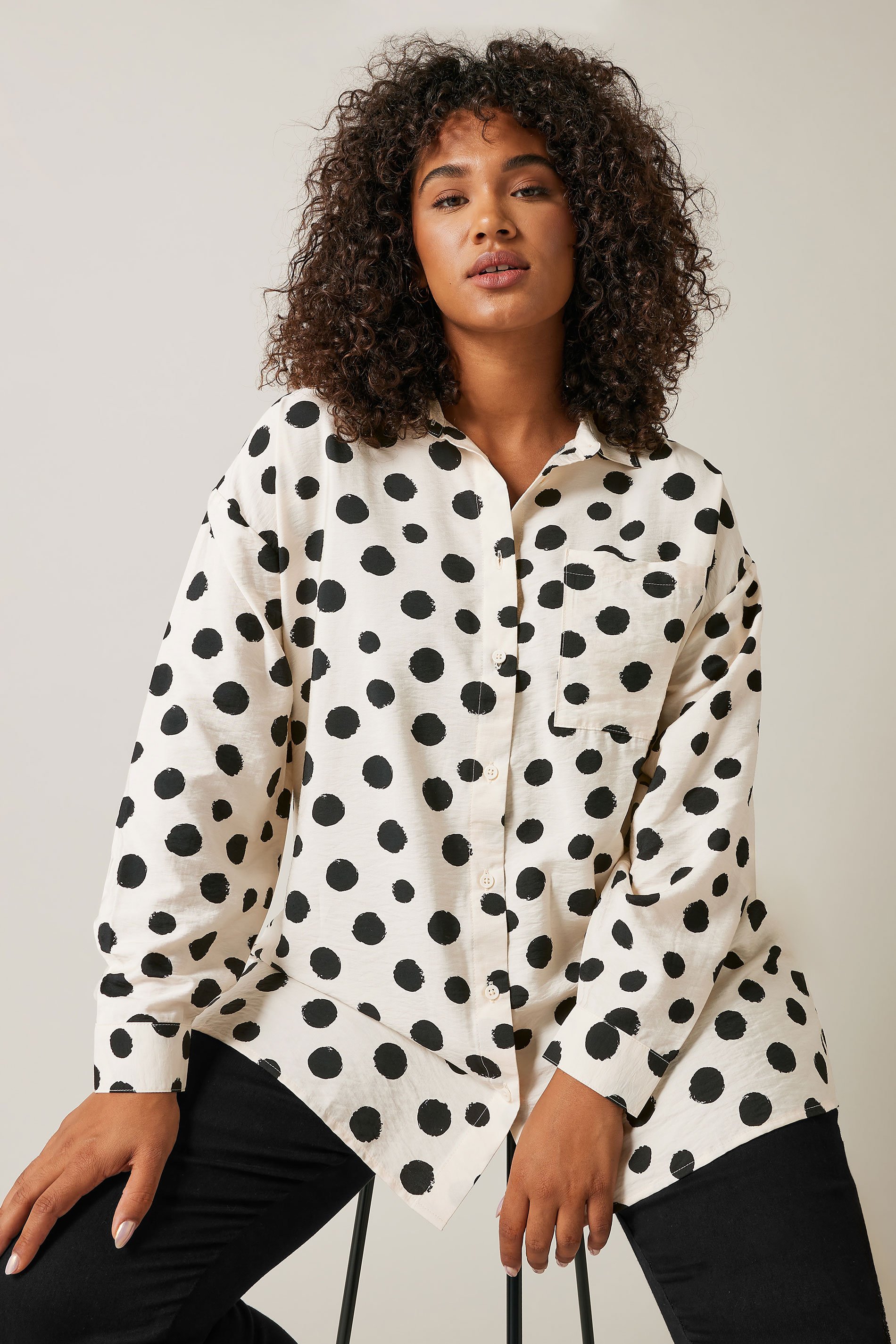EVANS Plus Size White Spot Print Oversized Shirt | Evans 2