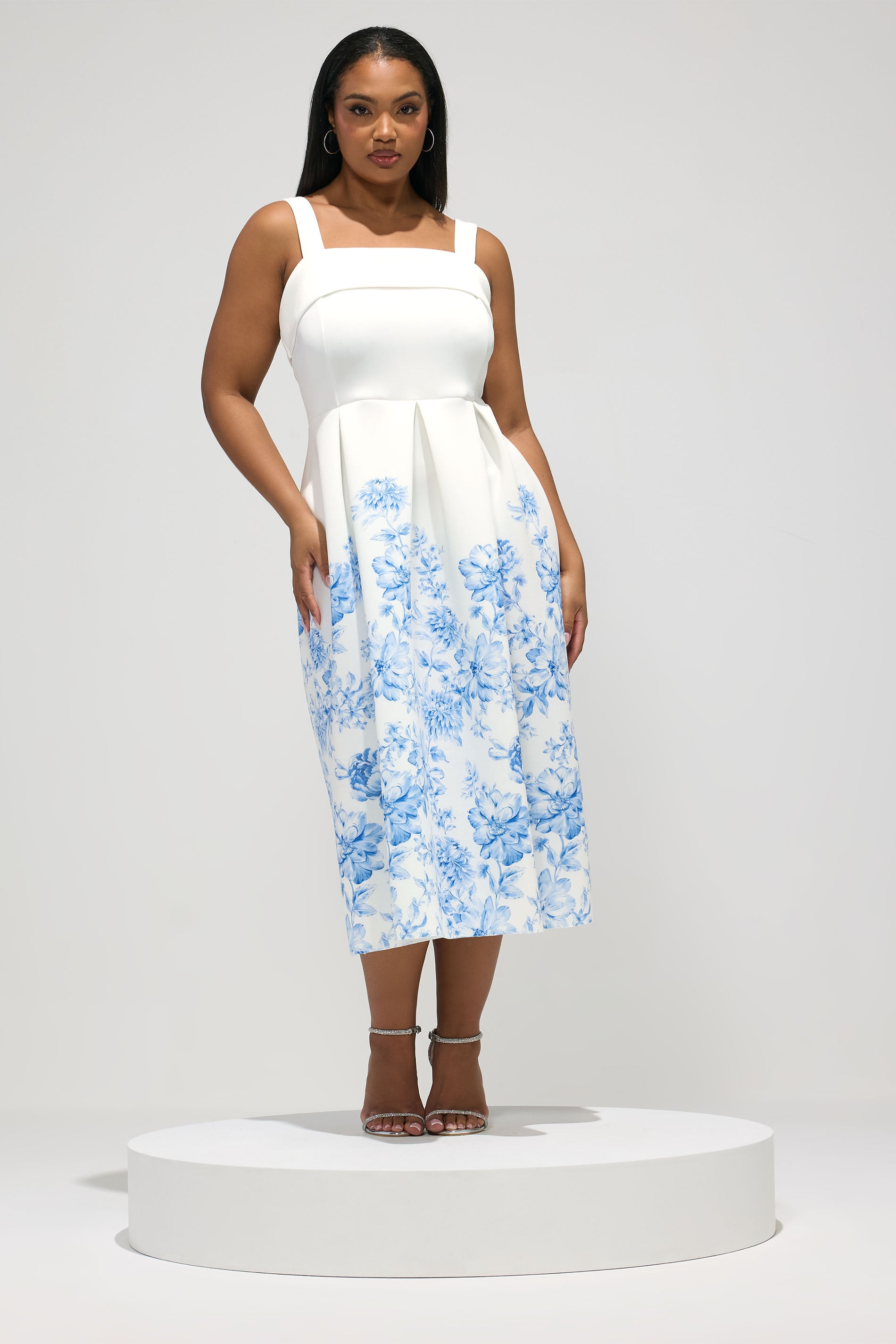 YOURS LONDON Plus Size White Floral Midi Skater Dress | Yours Clothing 2