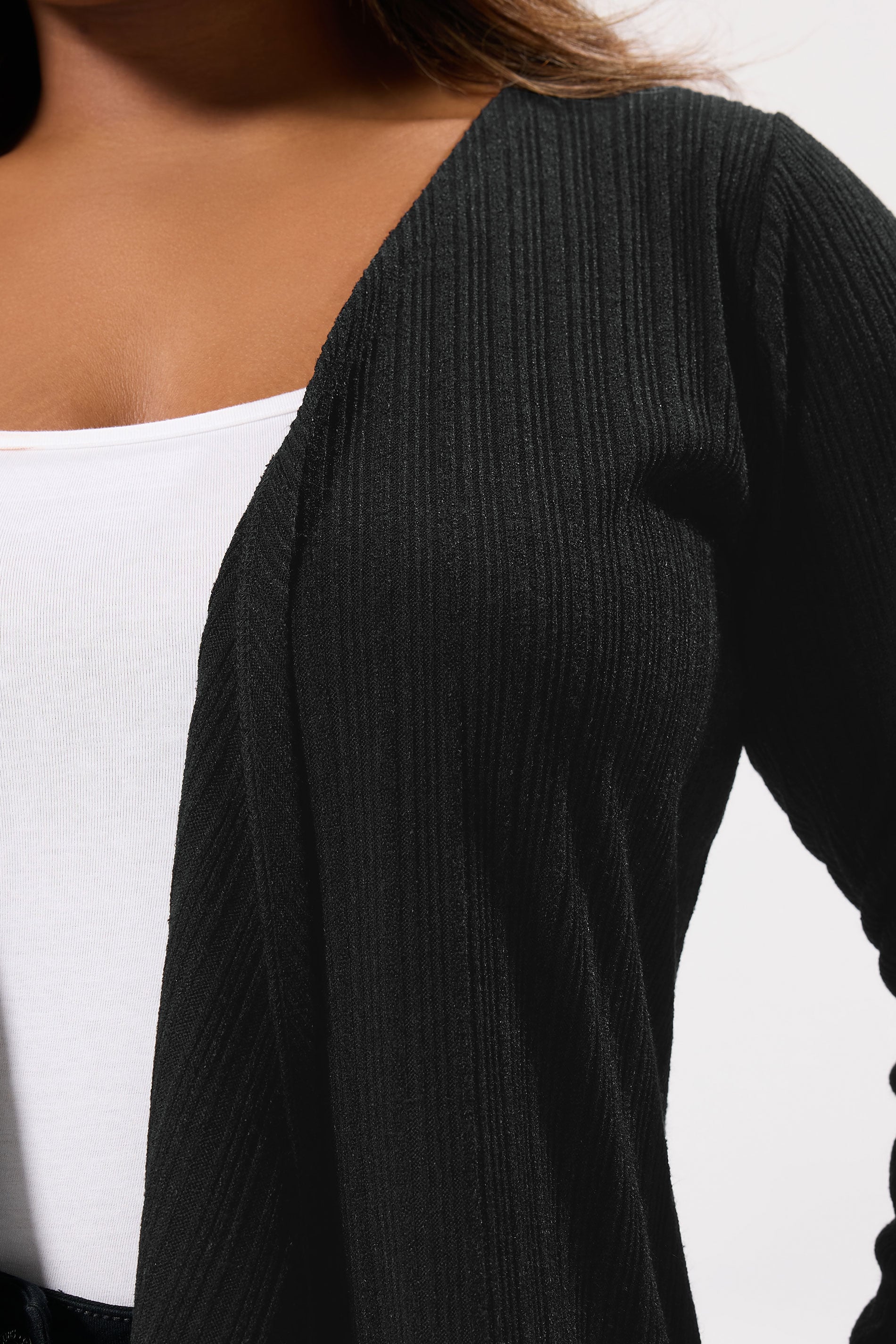 YOURS Plus Size Black Ribbed Waterfall Cardigan | Yours Clothing 4