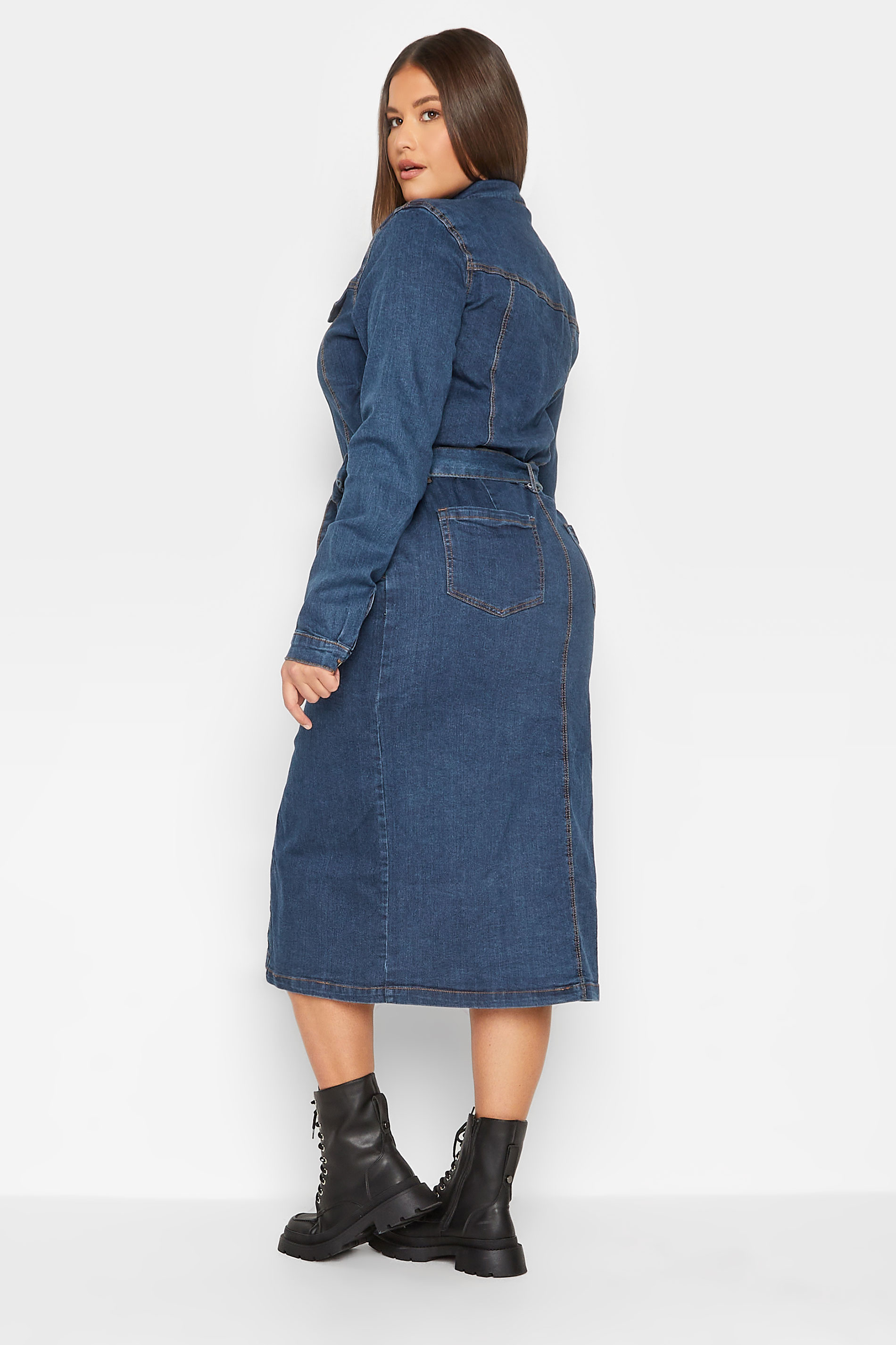 LTS Tall Womens Blue Denim Button Through Midi Dress | Yours Clothing  3