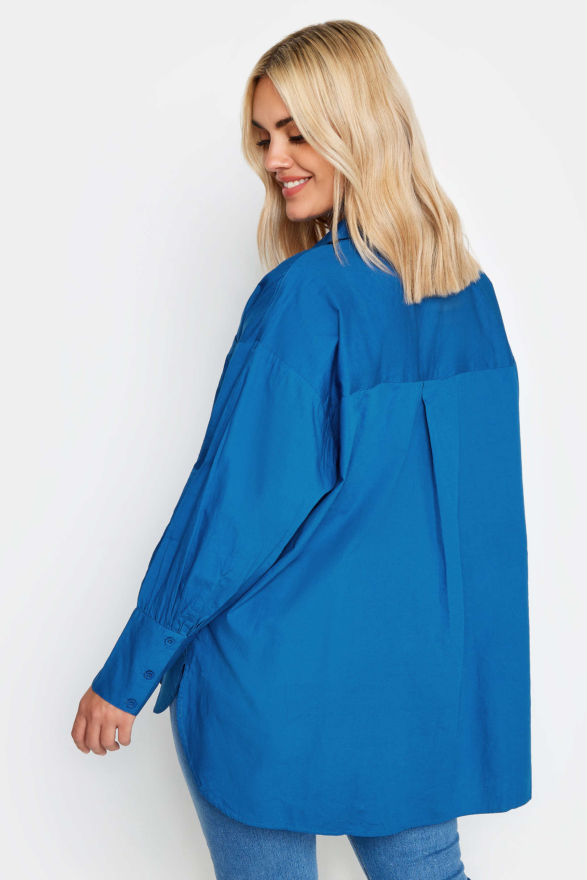 Plus Size Blue Oversized Poplin Shirt | Yours Clothing 3