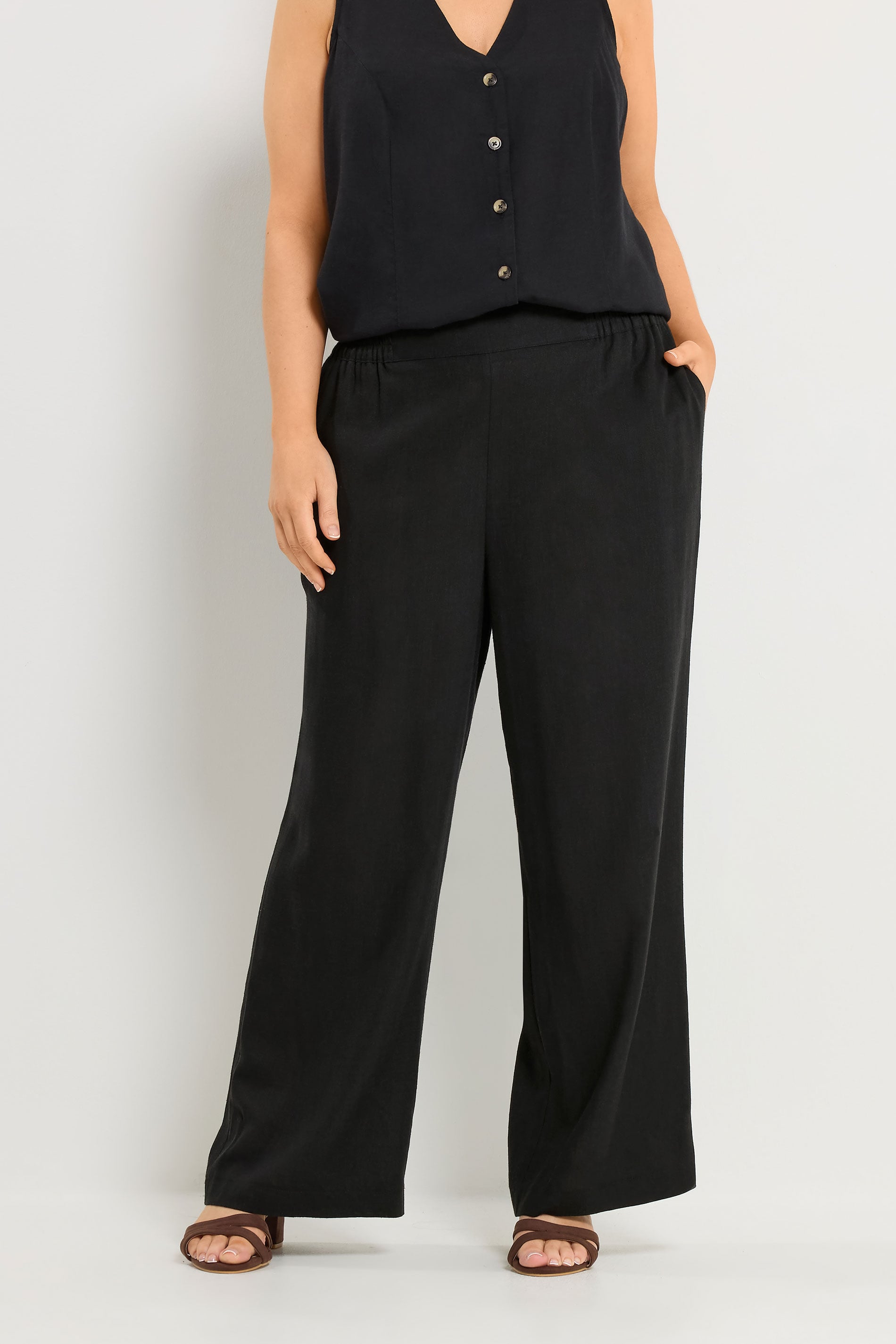 YOURS Plus Size Black Linen Wide Leg Trousers | Yours Clothing 3