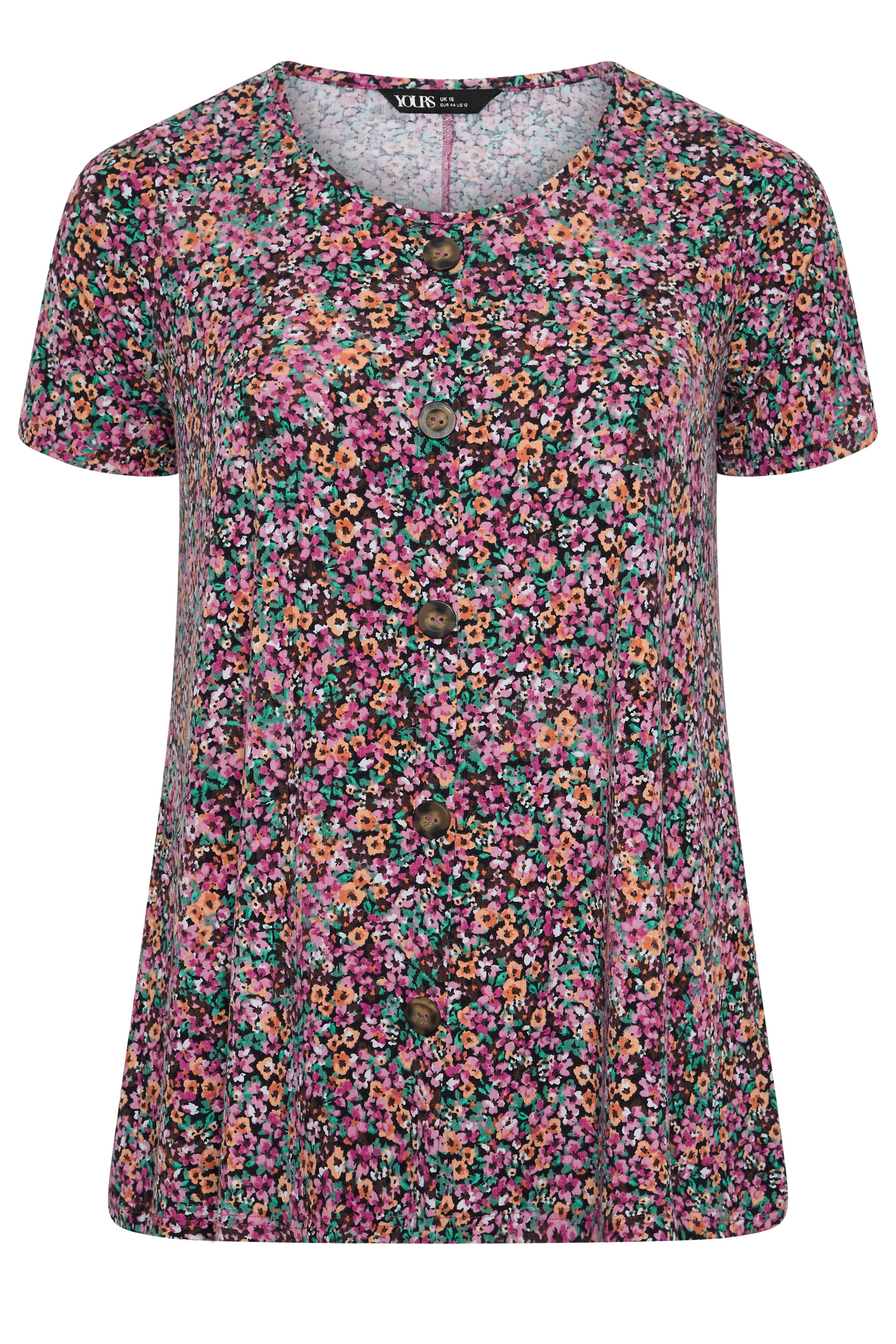 YOURS Plus Size Pink Ditsy Floral Ribbed T-Shirt | Yours Clothing 5
