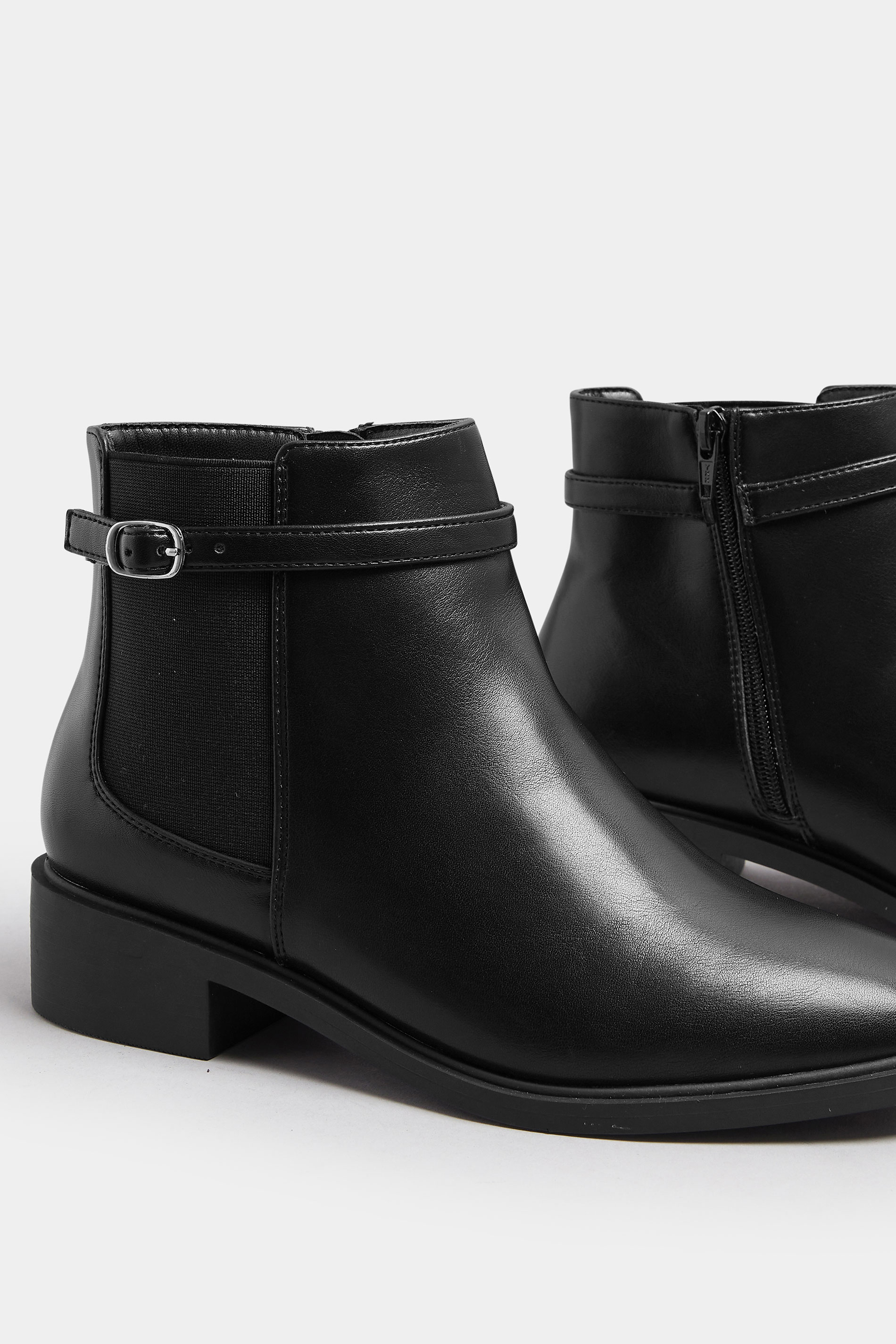 Black Faux Leather Buckle Stretch Ankle Boots In Wide E Fit & Extra Wide EEE Fit | Yours Clothing 5