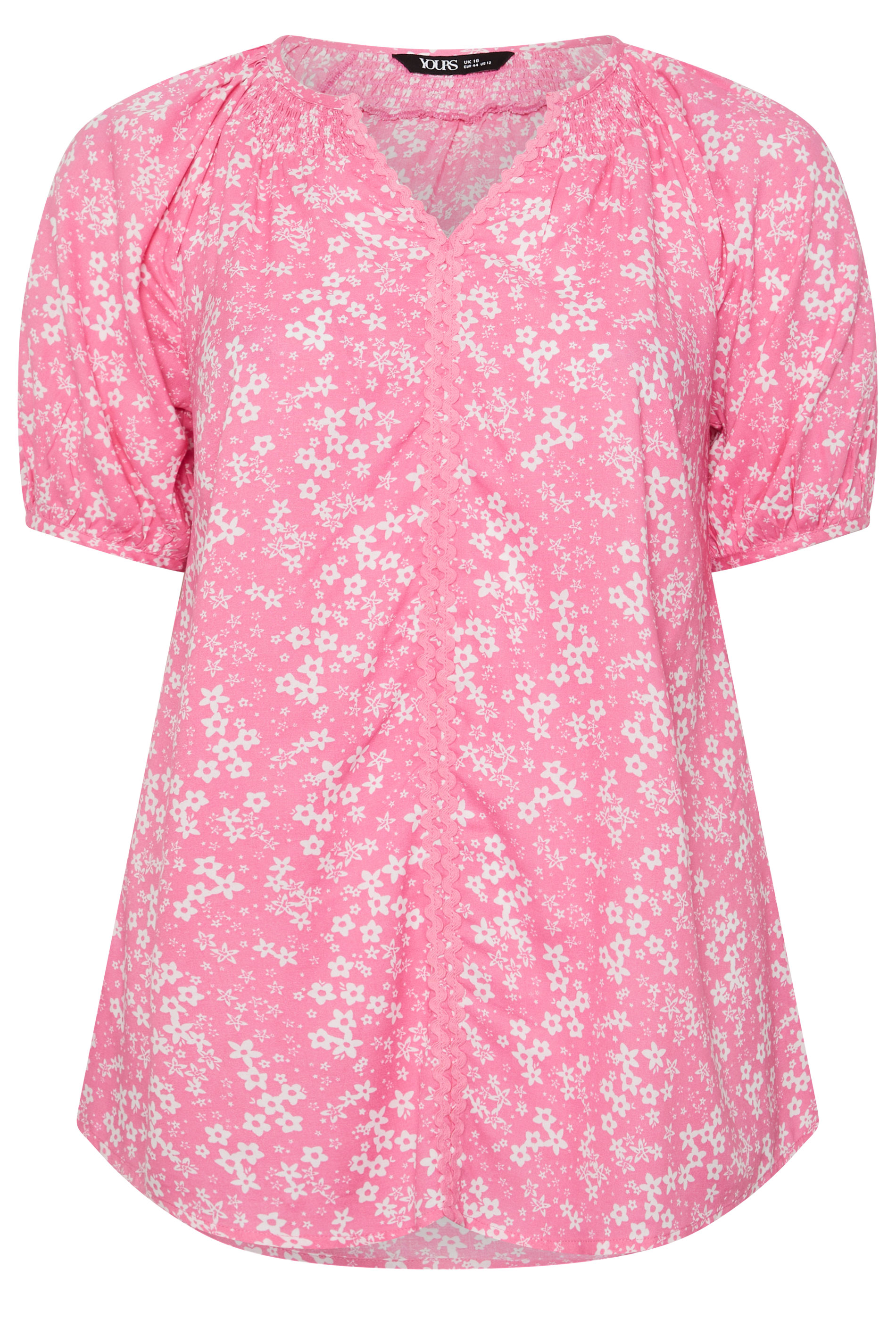 YOURS Plus Size Pink Floral Contrast Trim Blouse | Yours Clothing 6