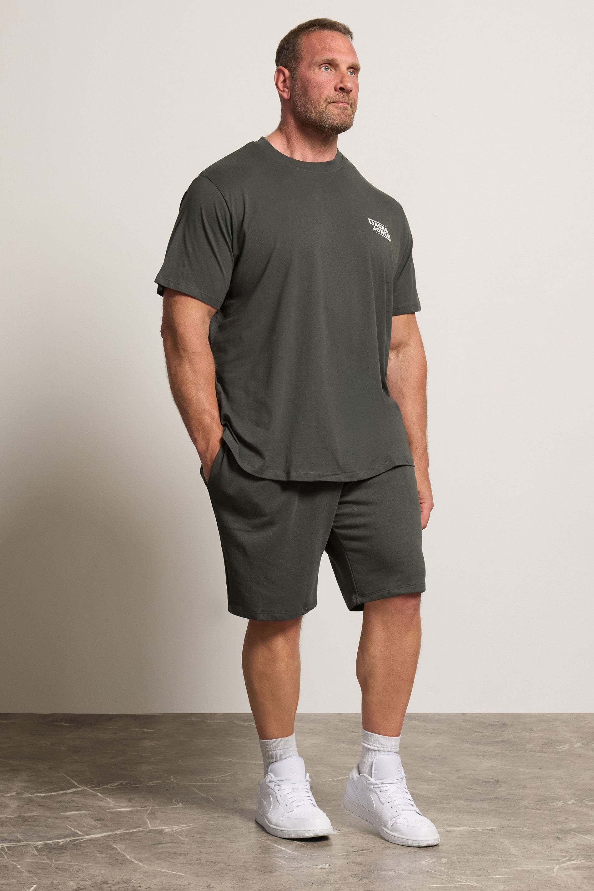 JACK & JONES Big & Tall Grey T-Shirt & Shorts Set | BadRhino 1