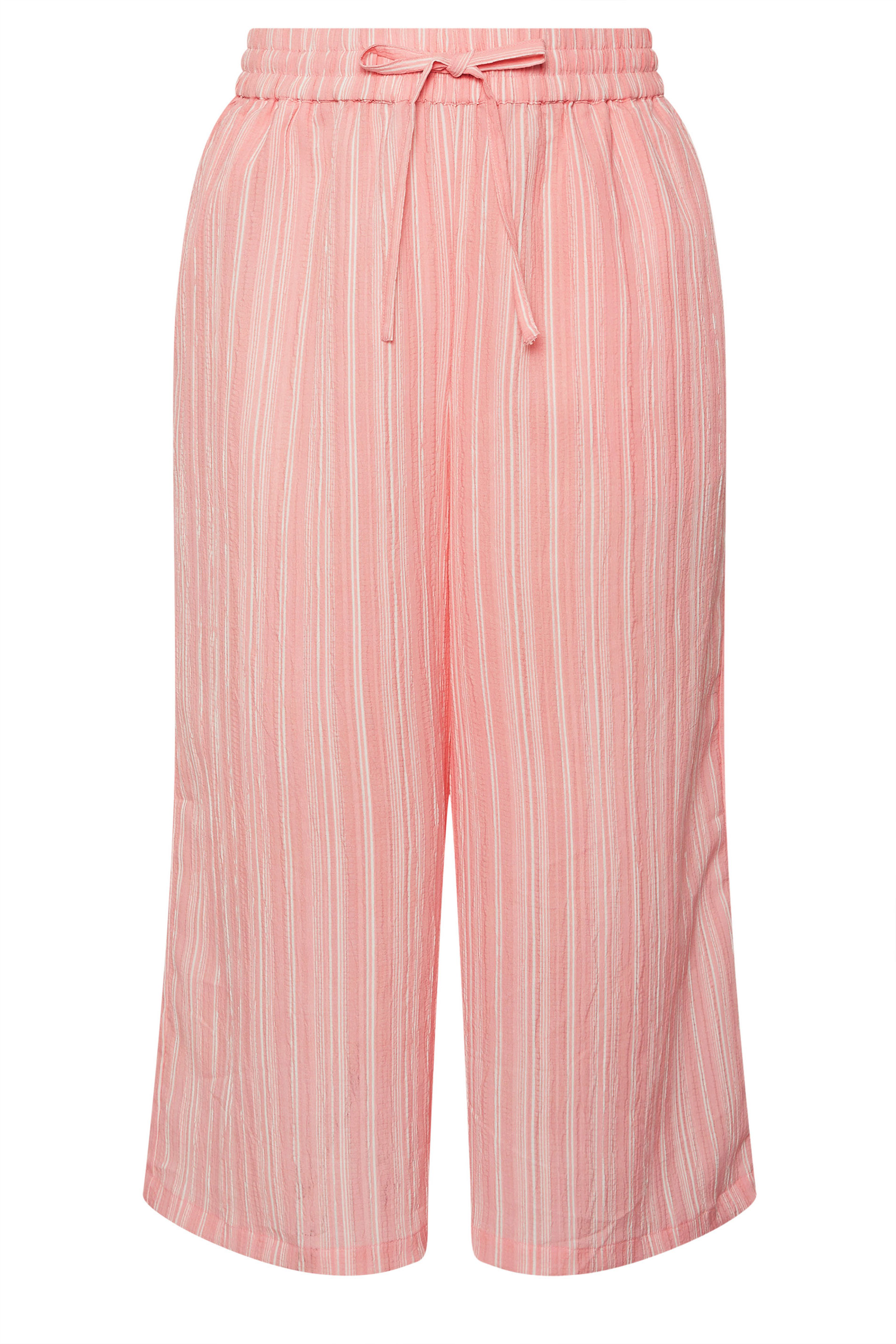 YOURS Plus Size Pink Stripe Textured Cropped Trousers | Yours Clothing 5