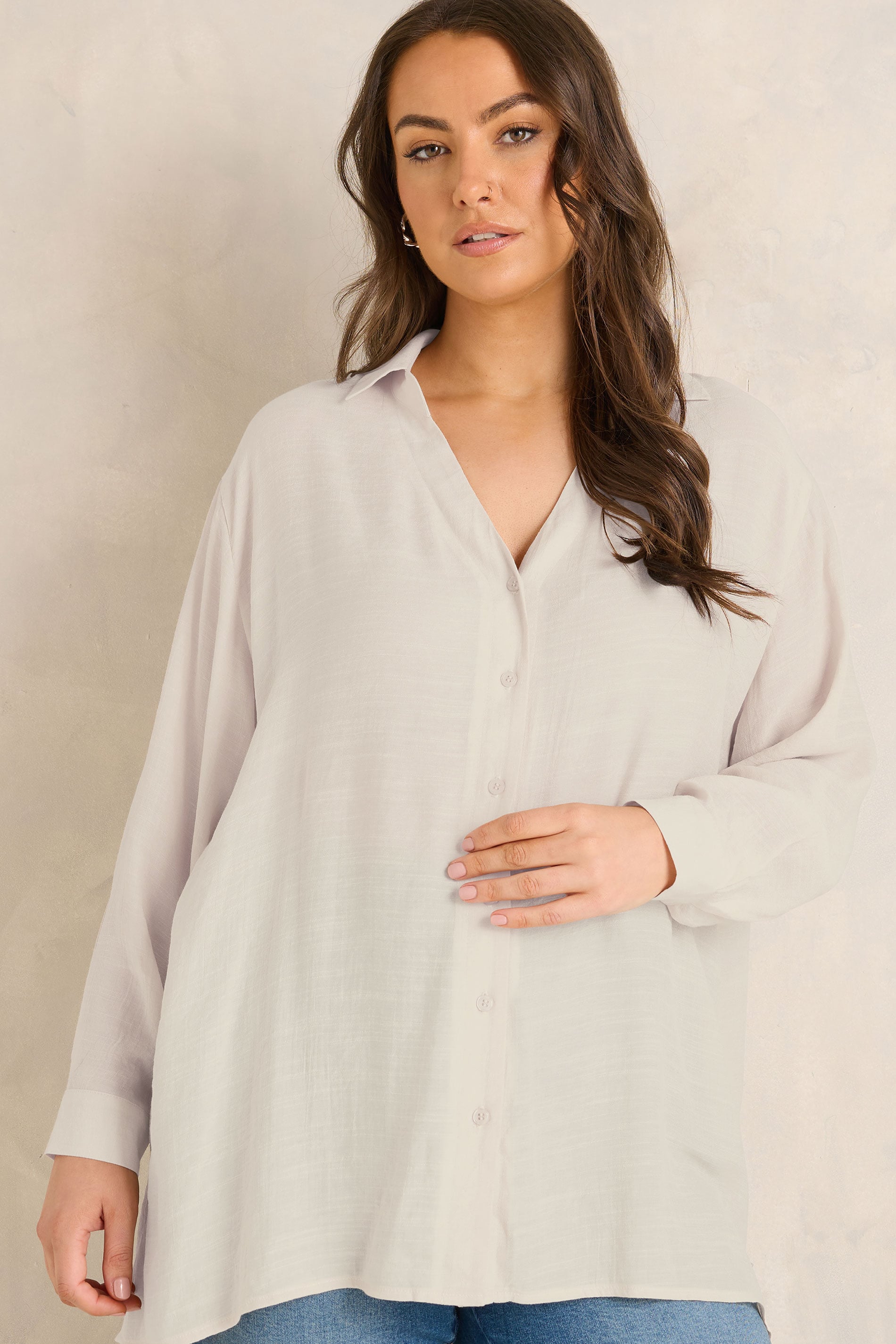 EVANS Plus Size Natural Brown Sheer Long Sleeve Shirt | Evans 3