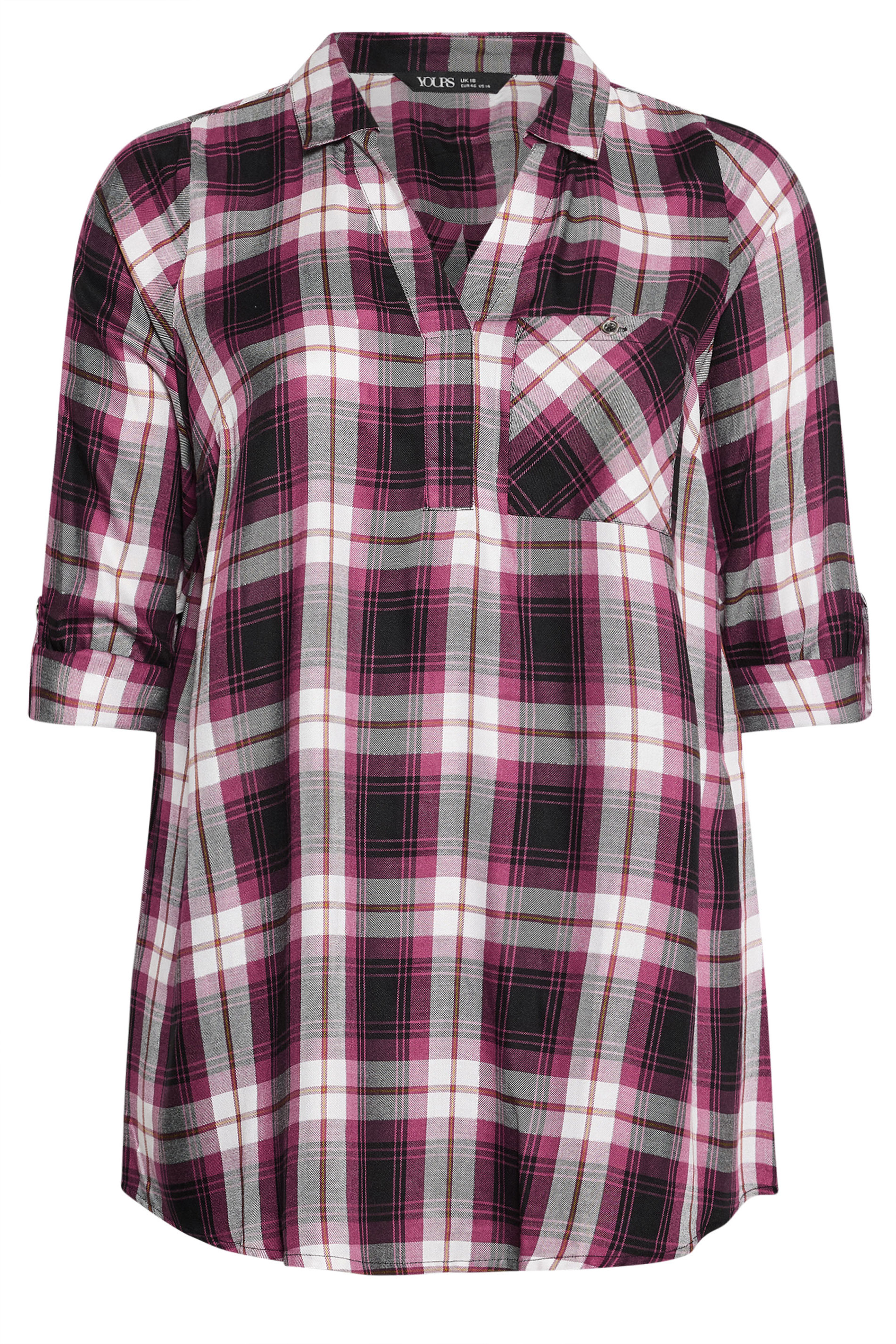 YOURS Plus Size Black & Pink Check Overhead Shirt | Yours Clothing 5