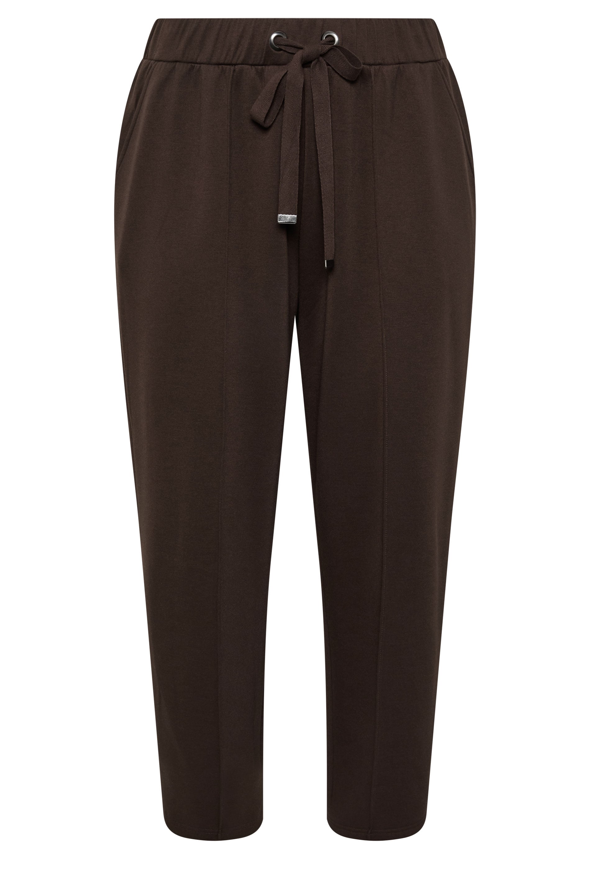 EVANS Plus Size Chocolate Brown Luxe Wide Leg Joggers | Evans 1