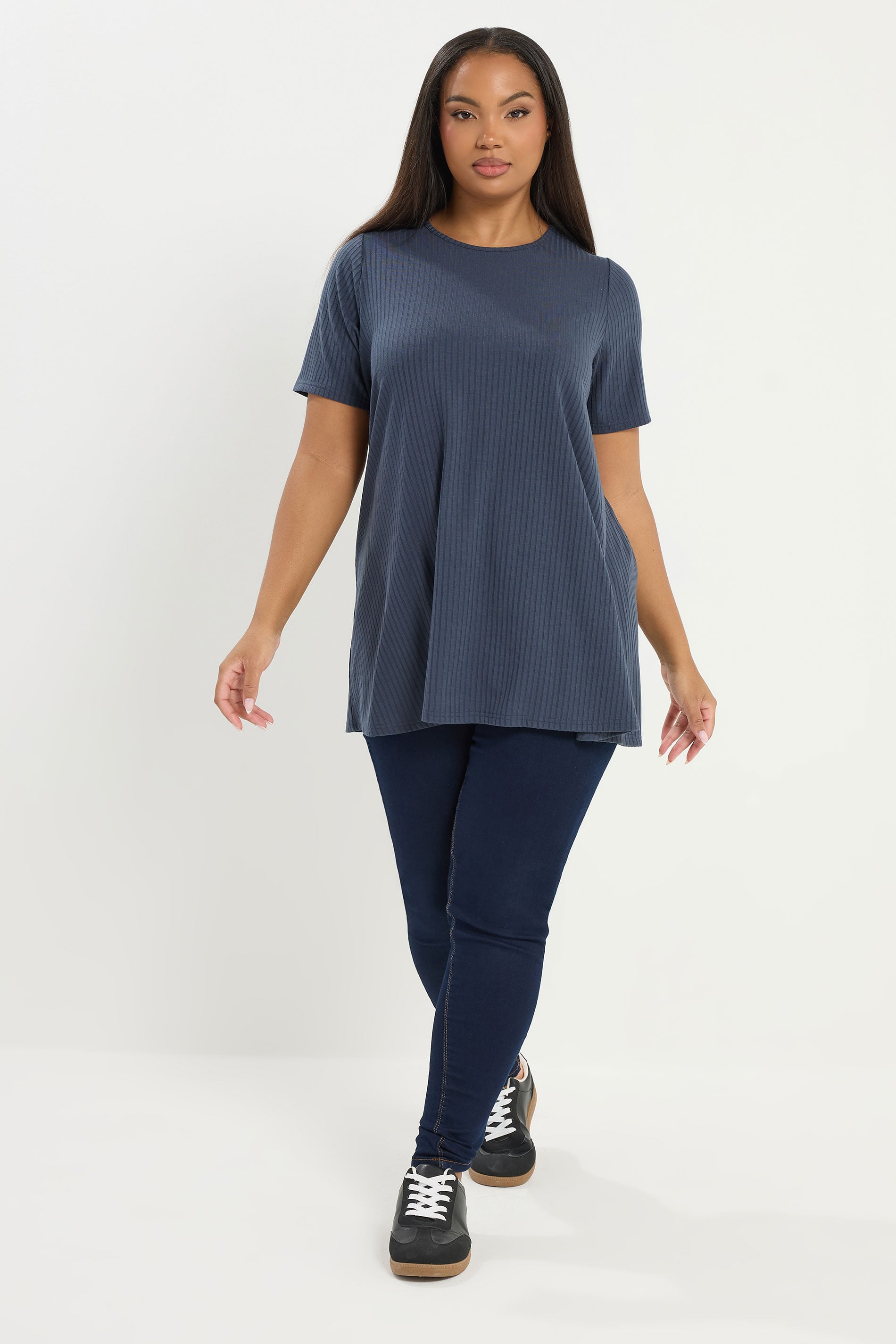 YOURS Plus Size Slate Grey Ribbed Swing Top | Yours Clothing 1
