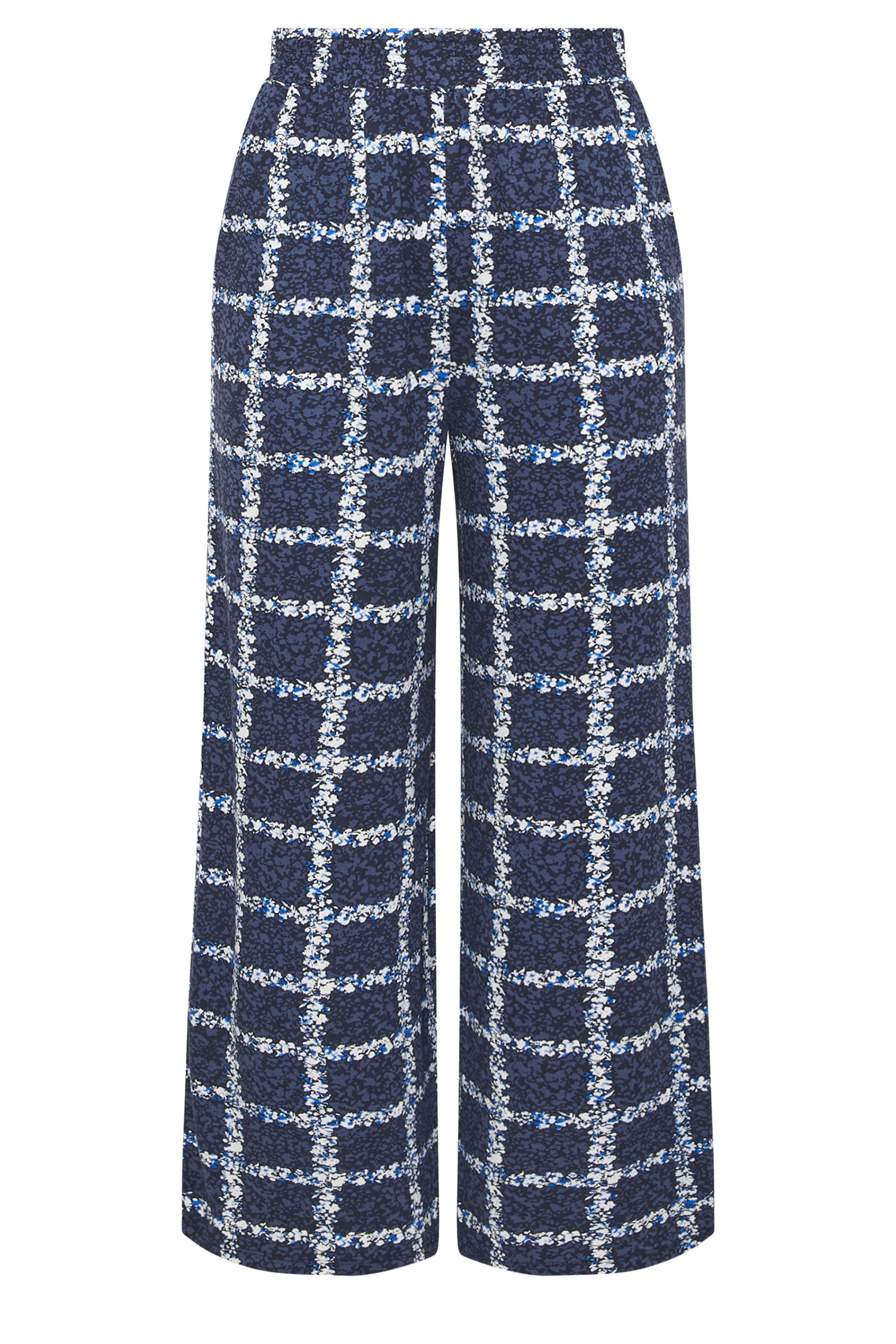 YOURS Plus Size Navy Blue Floral Check Trousers | Yours Clothing 5