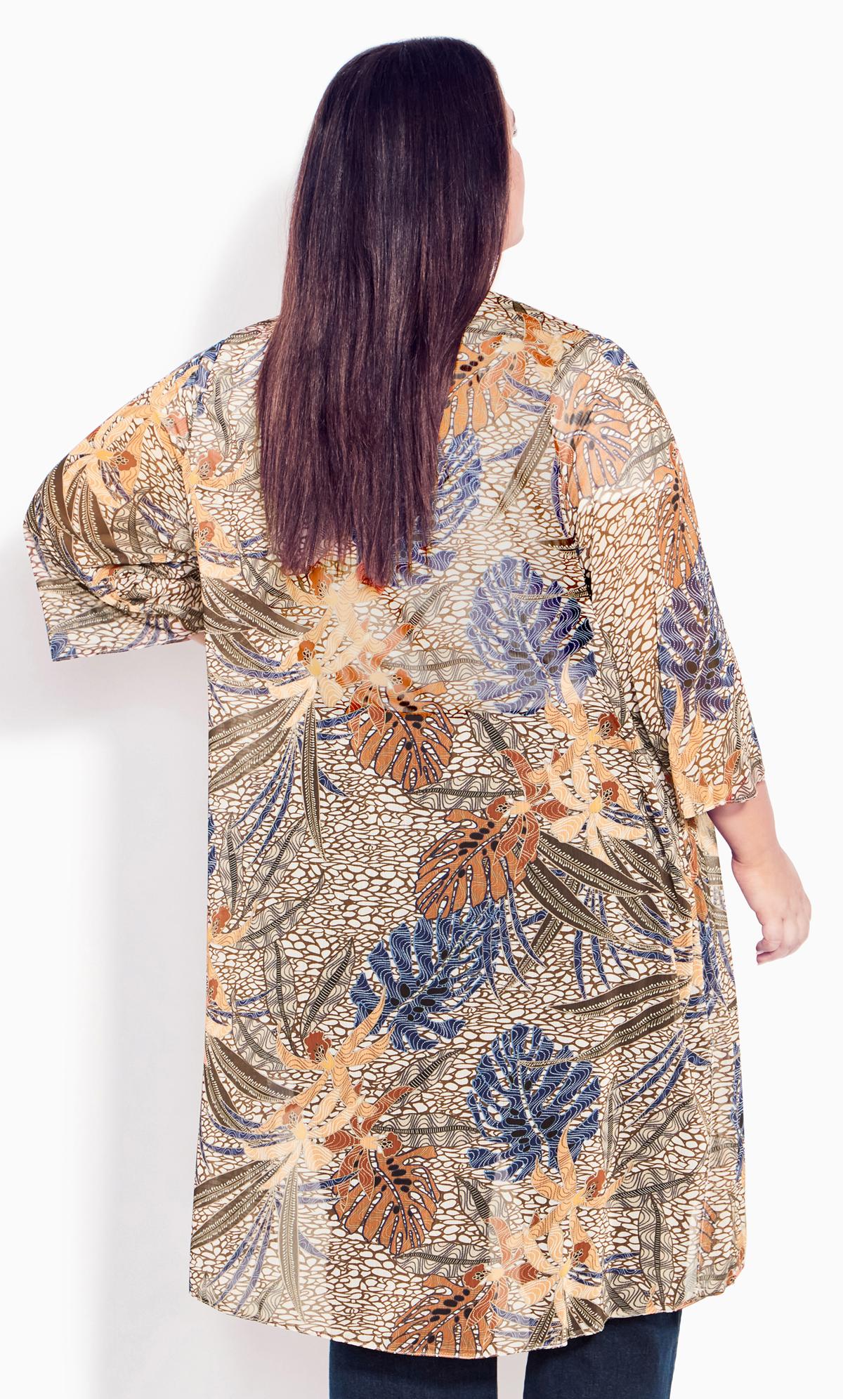 Evans Beige Brown Palm Print Kimono | Evans 3