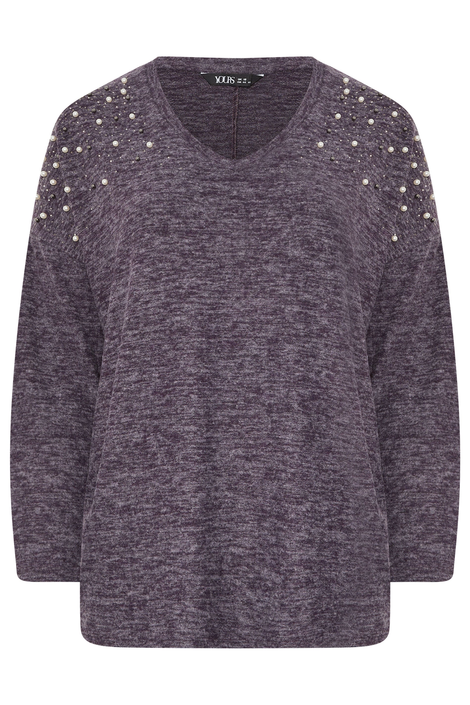 YOURS Plus Size Purple Pearl Embellished Drop Shoulder Jumper | Yours Clothing 5