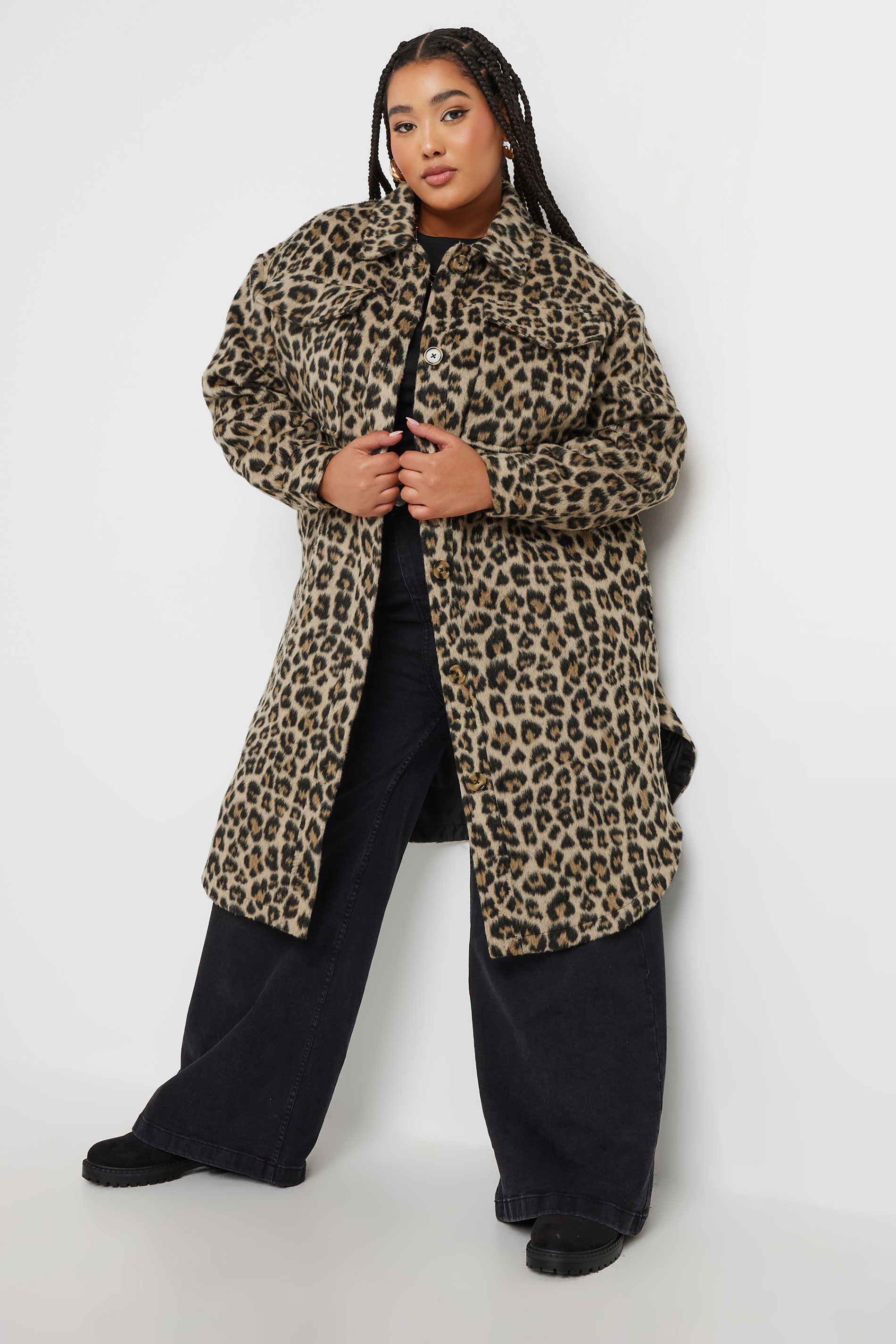 YOURS Plus Size Brown Leopard Print Longline Shacket | Yours Clothing 1