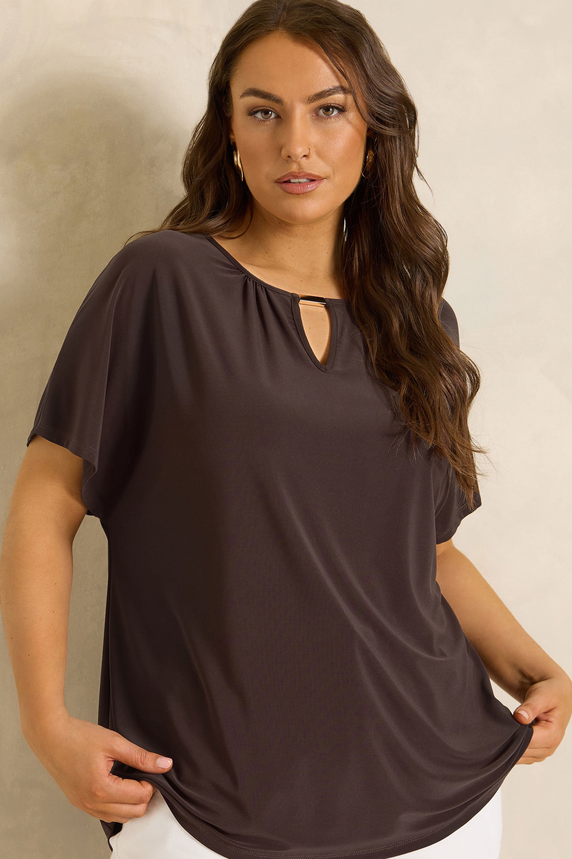 Evans Women's Brown Plus Chocolate Bar Detail Top Size 18