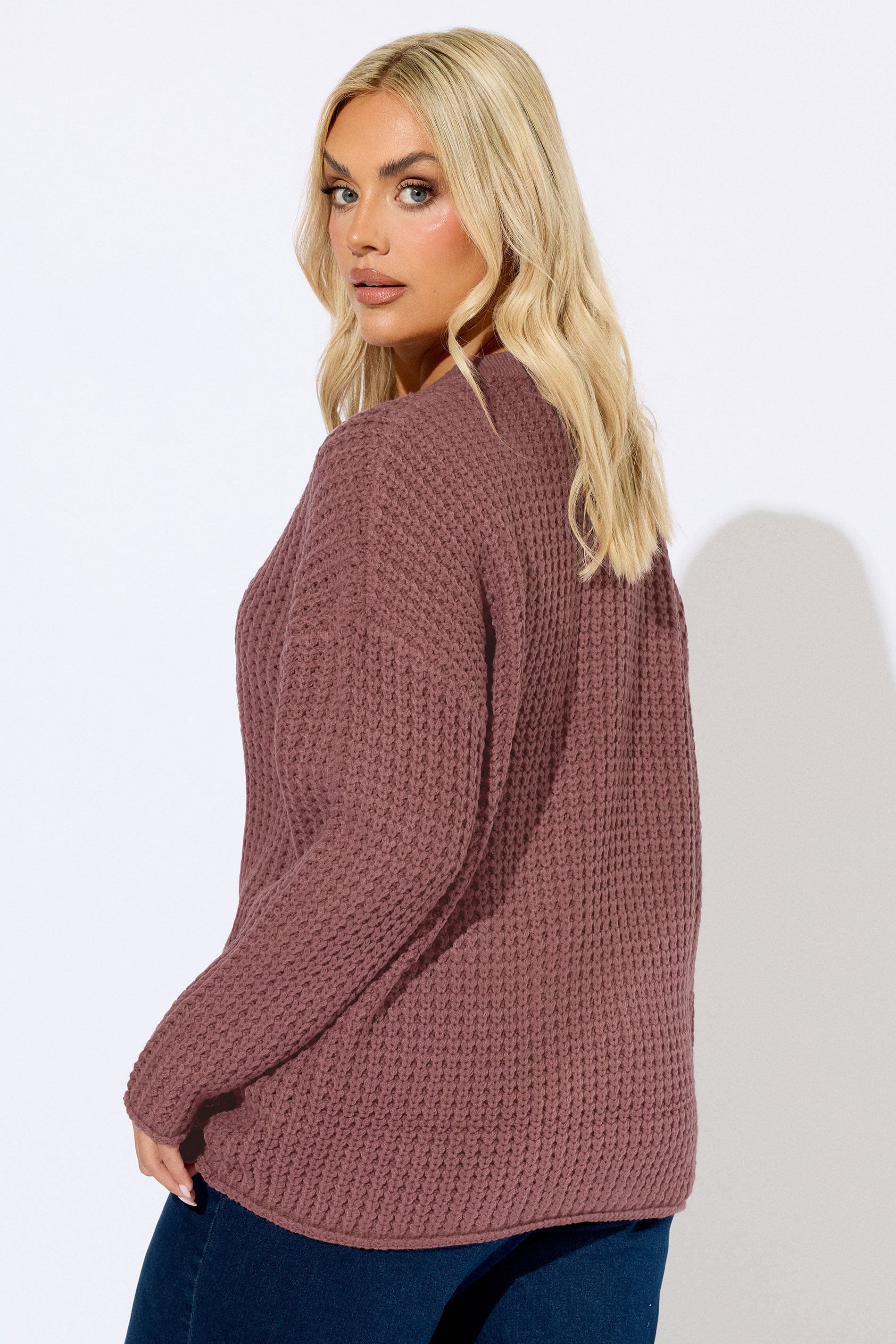 YOURS Plus Size Pink Waffle Knit Jumper | Yours Clothing 2