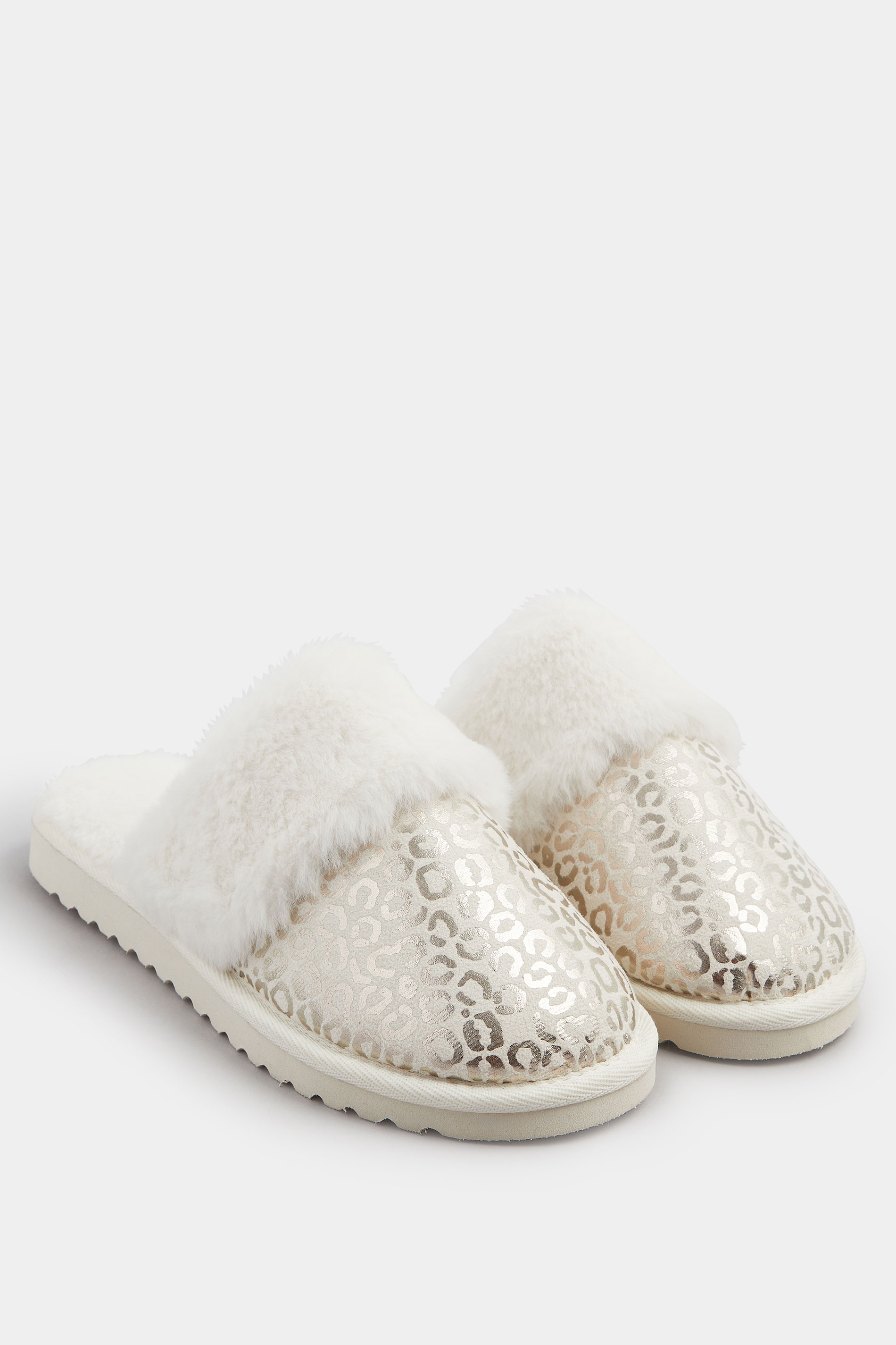 Gold Metallic Leopard Print Slippers | Yours Clothing 1