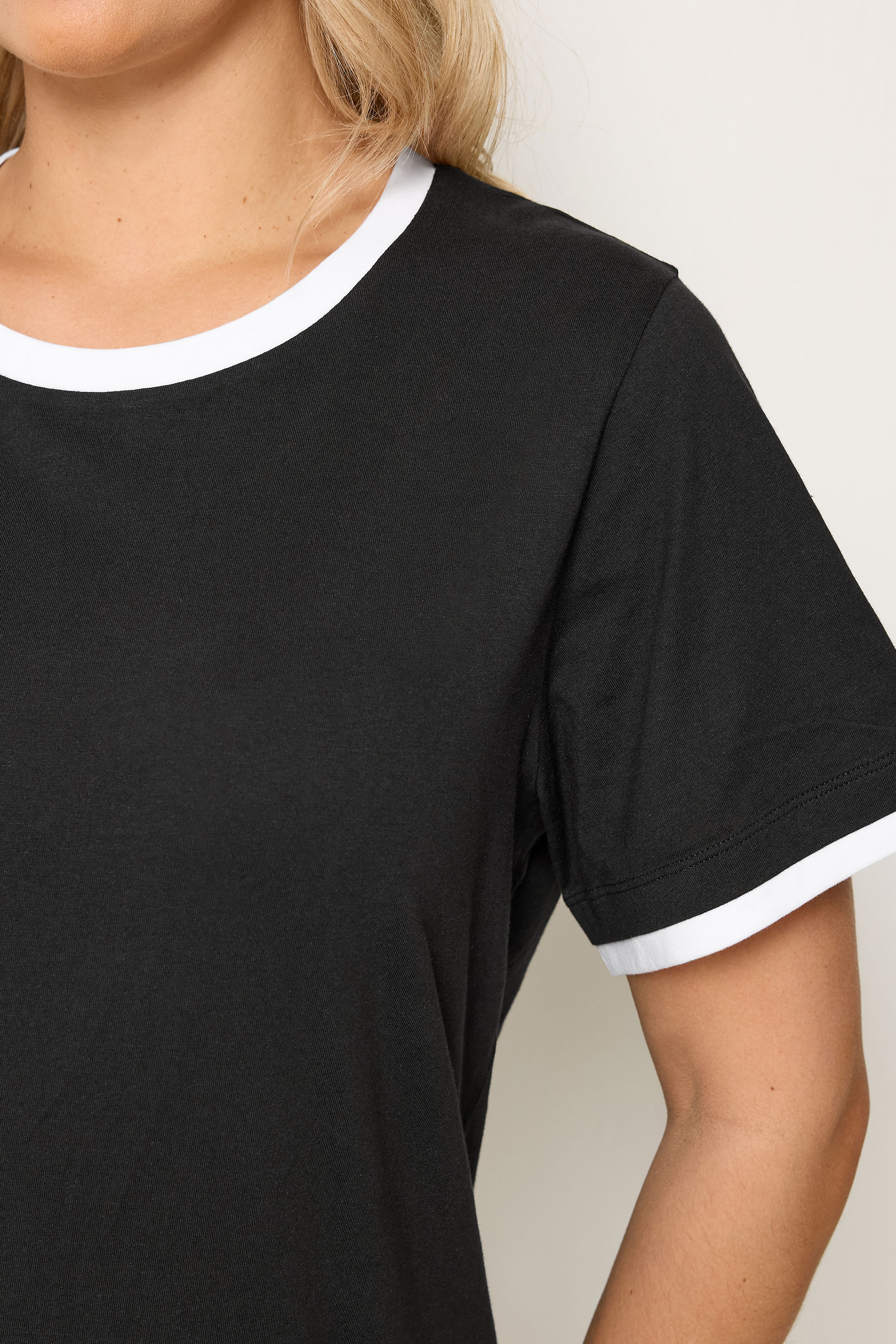 YOURS Plus Size Black Contrast Trim T-Shirt | Yours Clothing 4