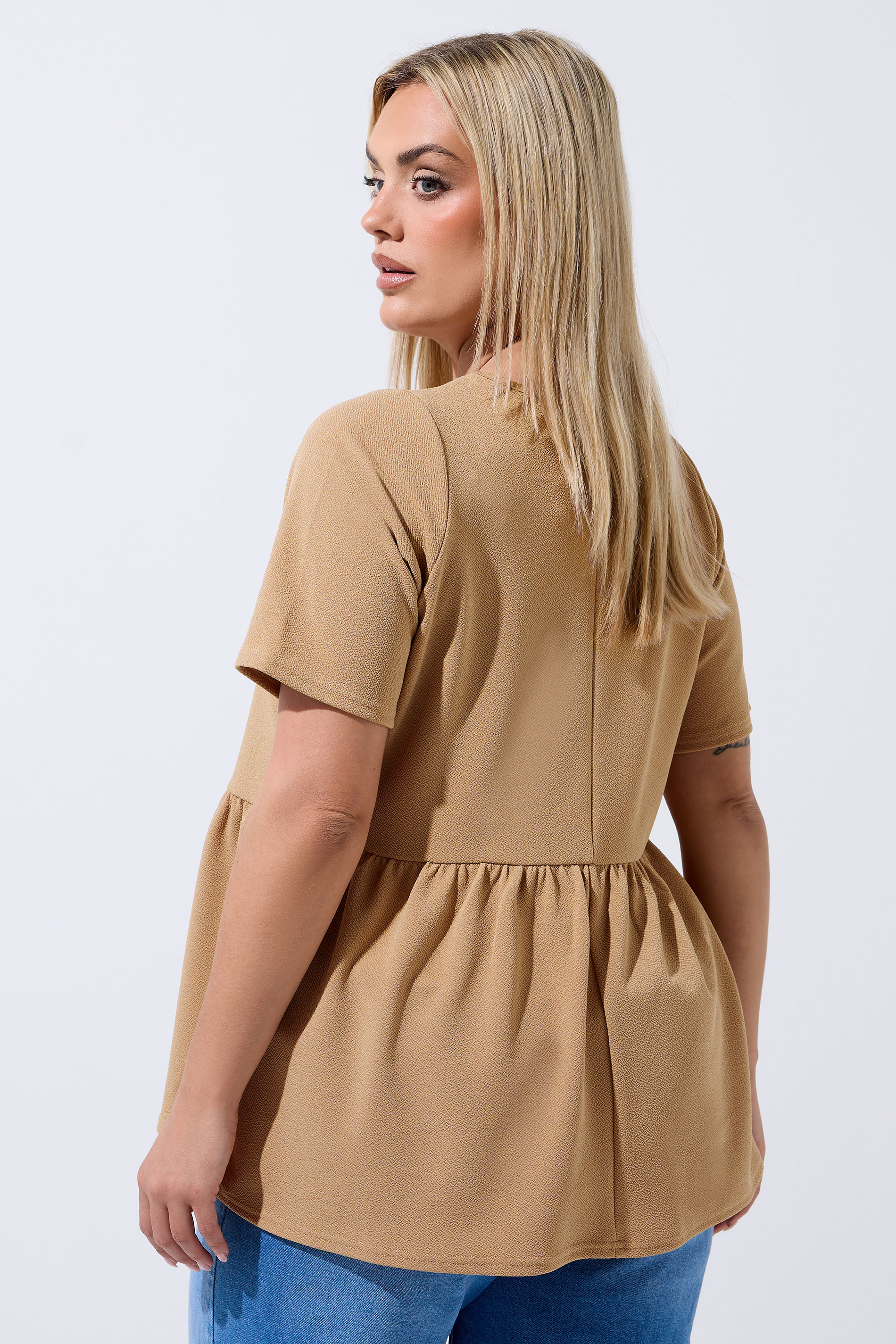 LIMITED COLLECTION Plus Size Natural Brown Peplum Top | Yours Clothing 2