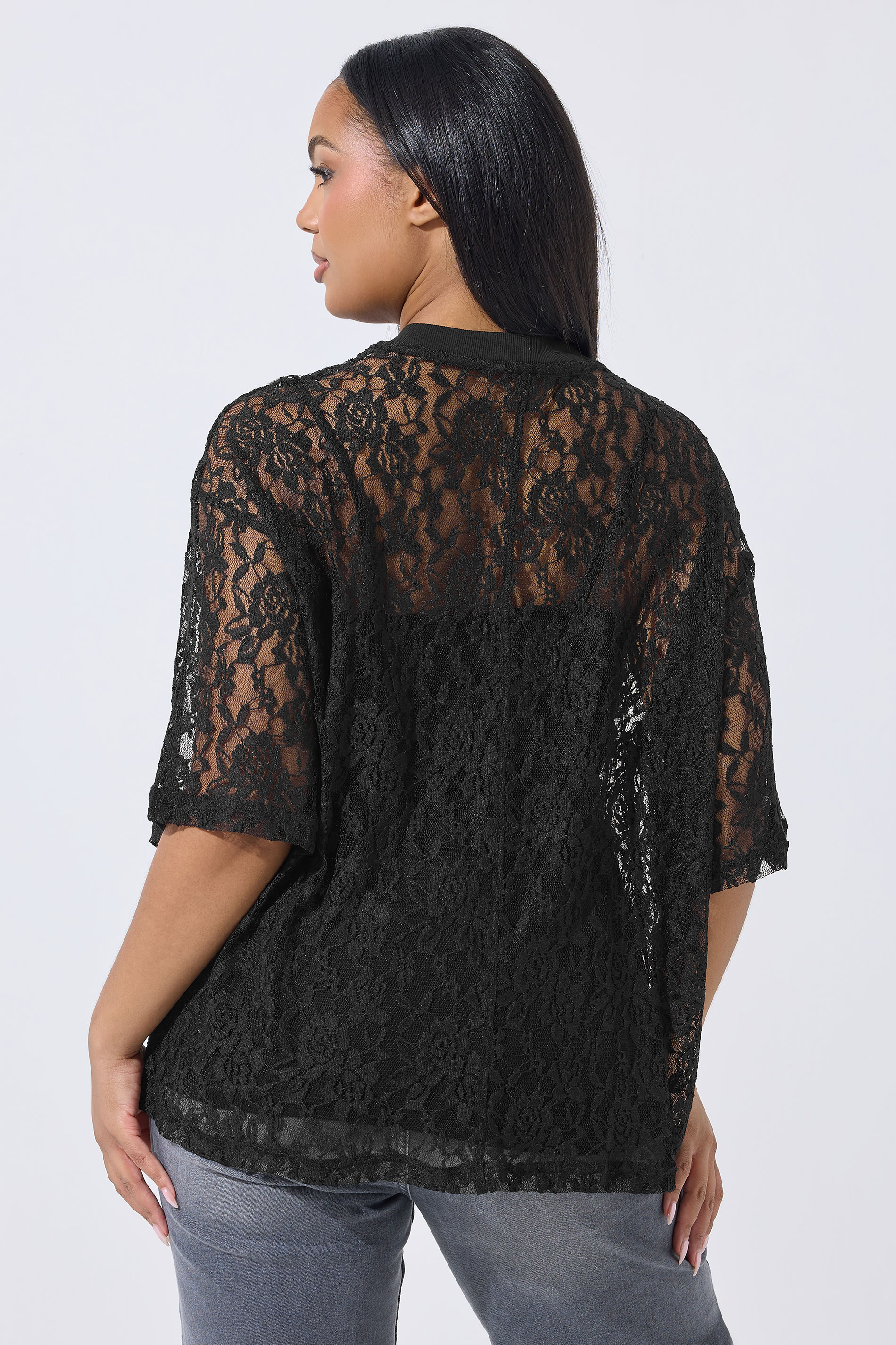 LIMITED COLLECTION Plus Size Black Lace T-Shirt | Yours Clothing 2
