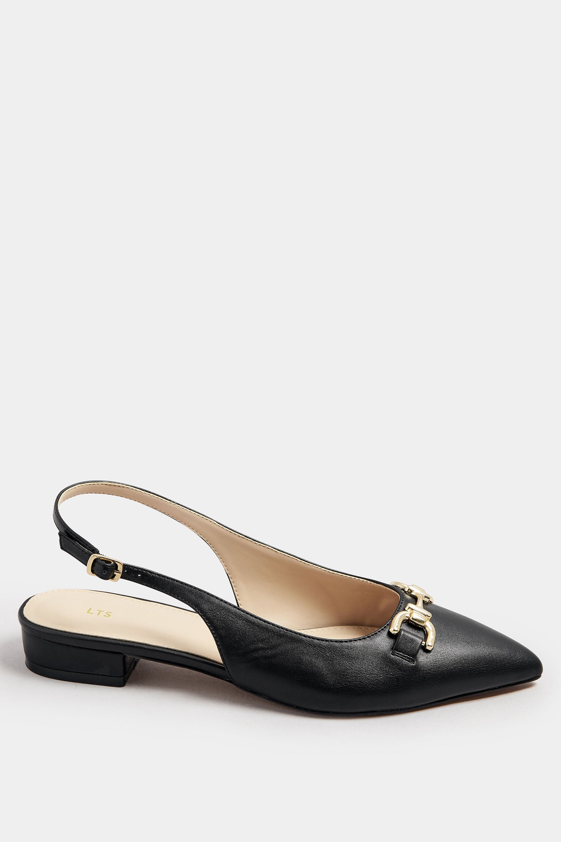 LTS Black Metal Buckle Slingback Flats In Standard Fit | Long Tall Sally 2