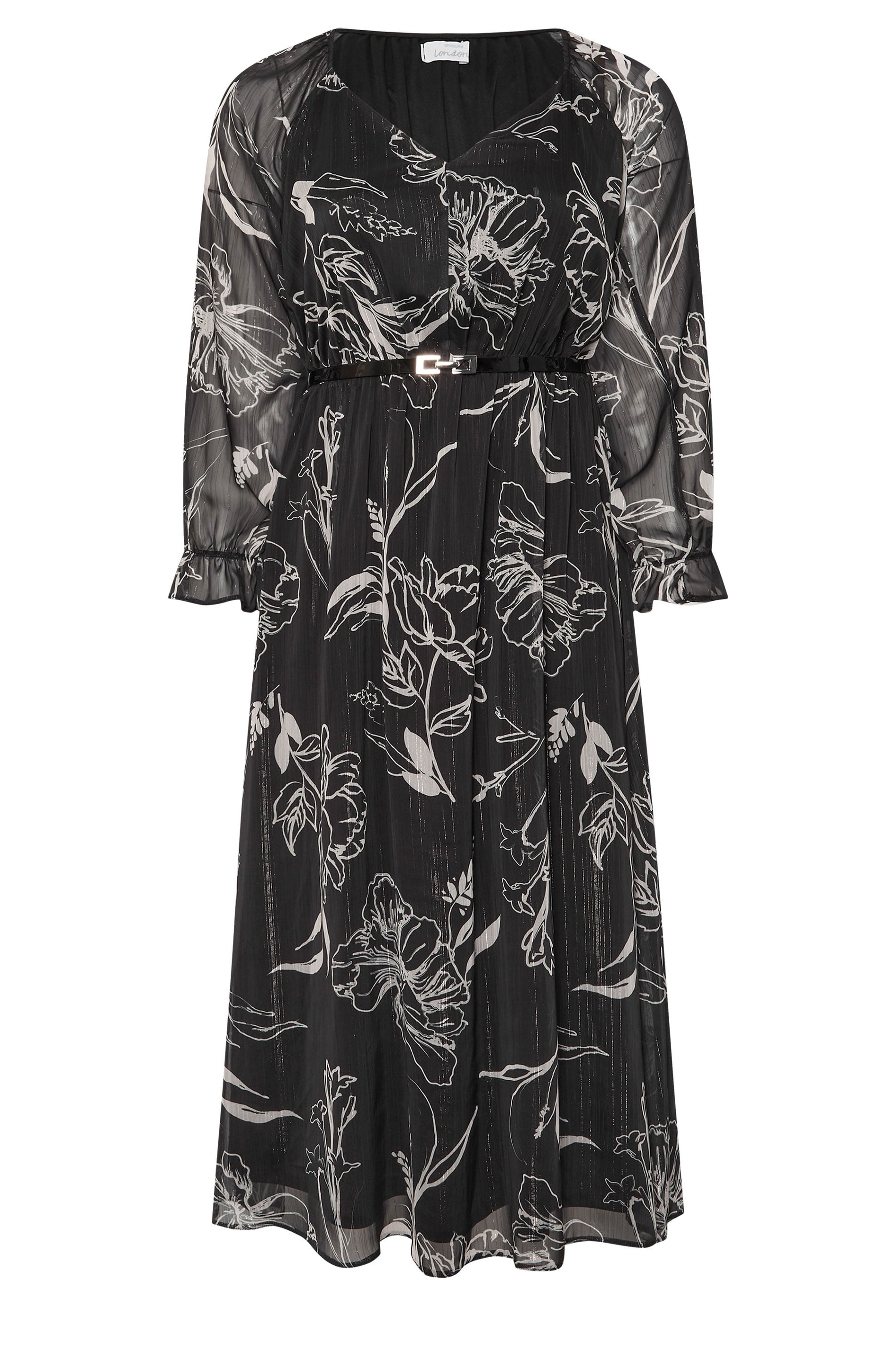 YOURS LONDON Plus Size Black & White Floral Print Metallic Maxi Dress | Yours Clothing 7