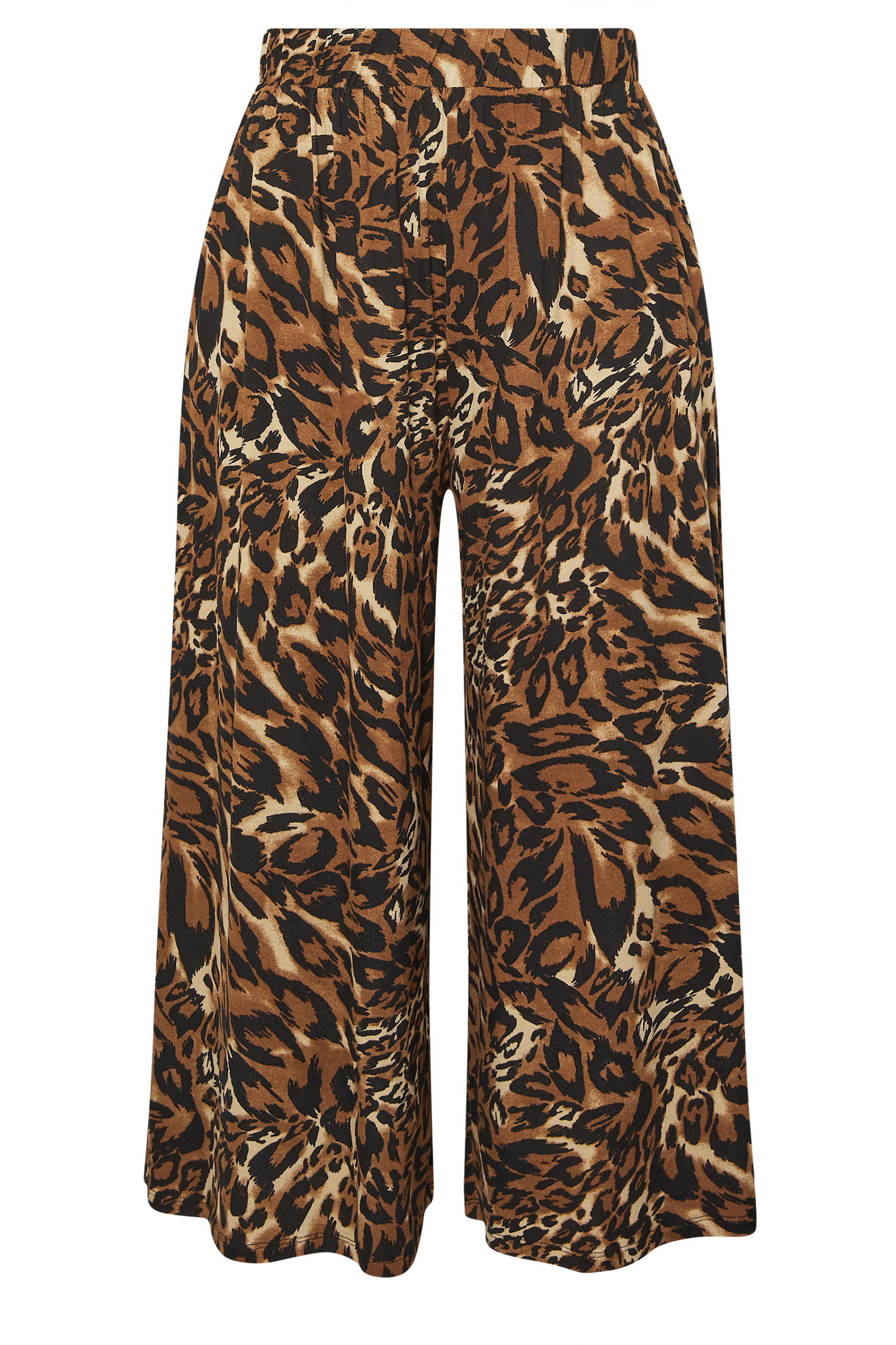 YOURS Plus Size Brown Animal Print Wide Leg Cropped Trousers | Yours Clothing 5