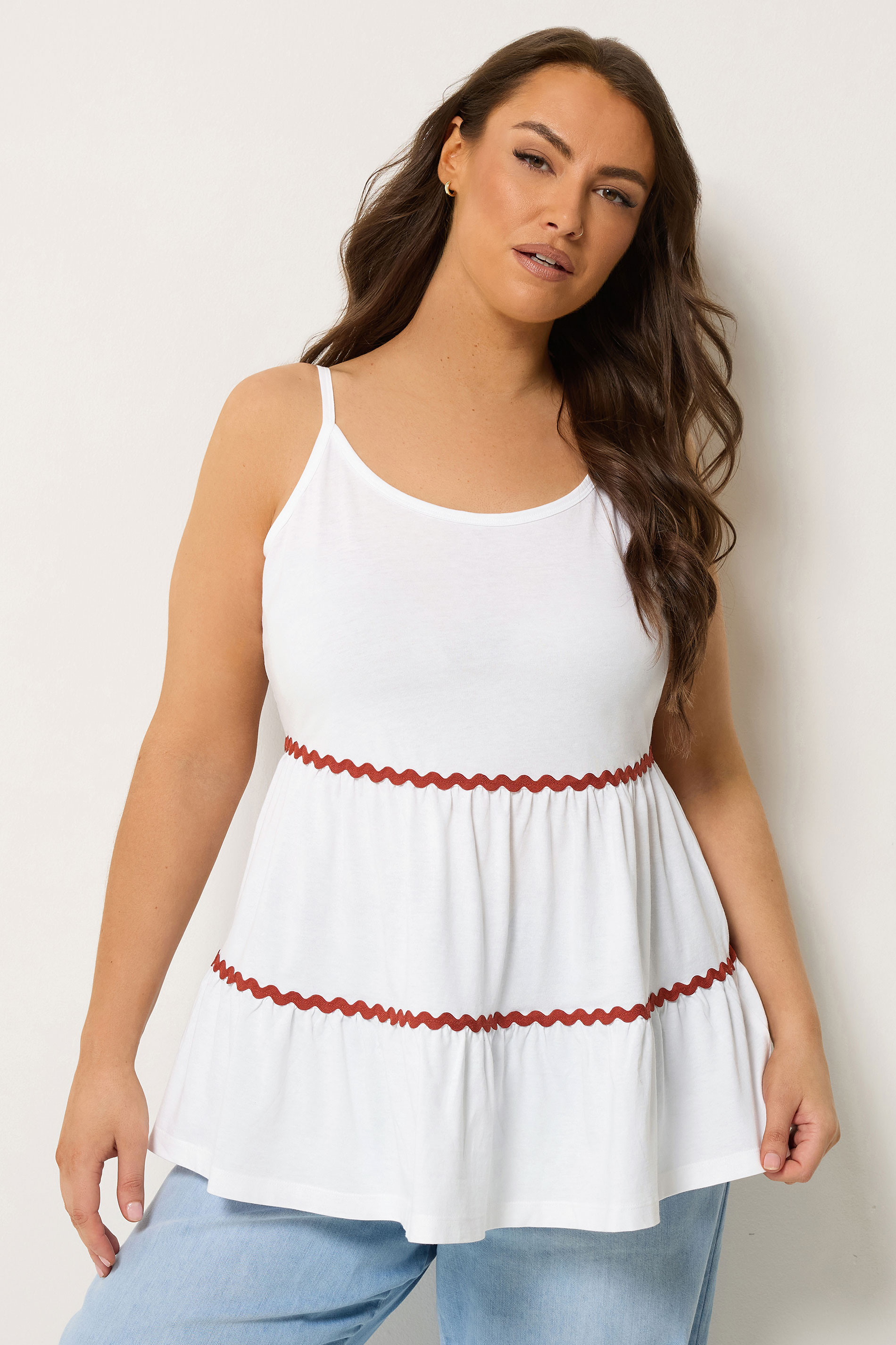 YOURS Plus Size White Tiered Trim Vest Top | Yours Clothing 3