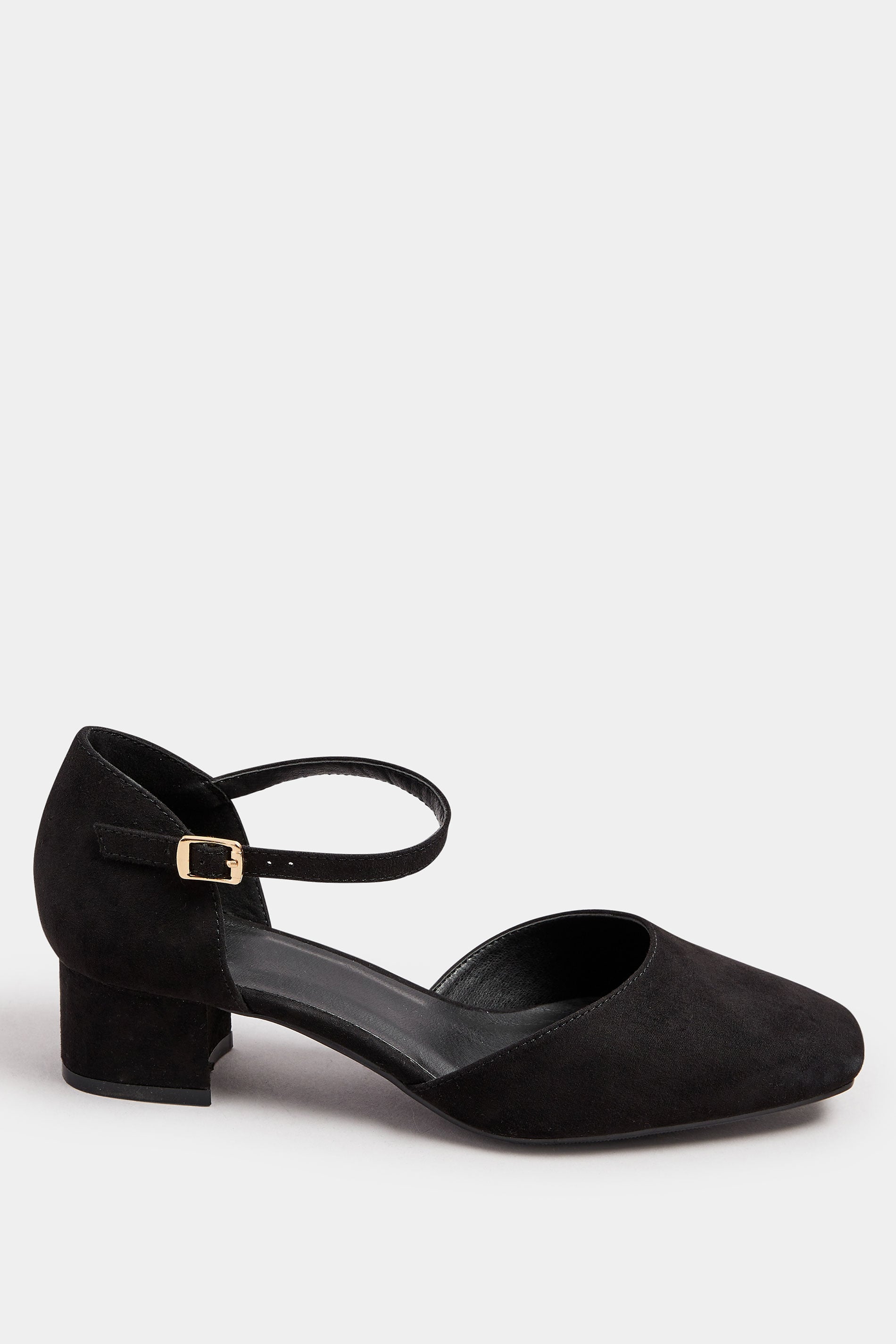 Black Faux Suede Block Heel Court Shoes In Extra Wide EEE Fit | Yours Clothing 2