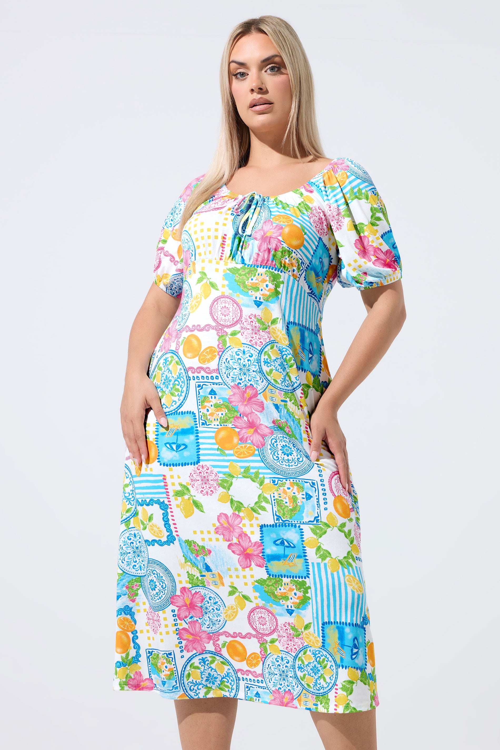 LIMITED COLLECTION Plus Size White Mixed Postcard Dress | Yours Clothing 3