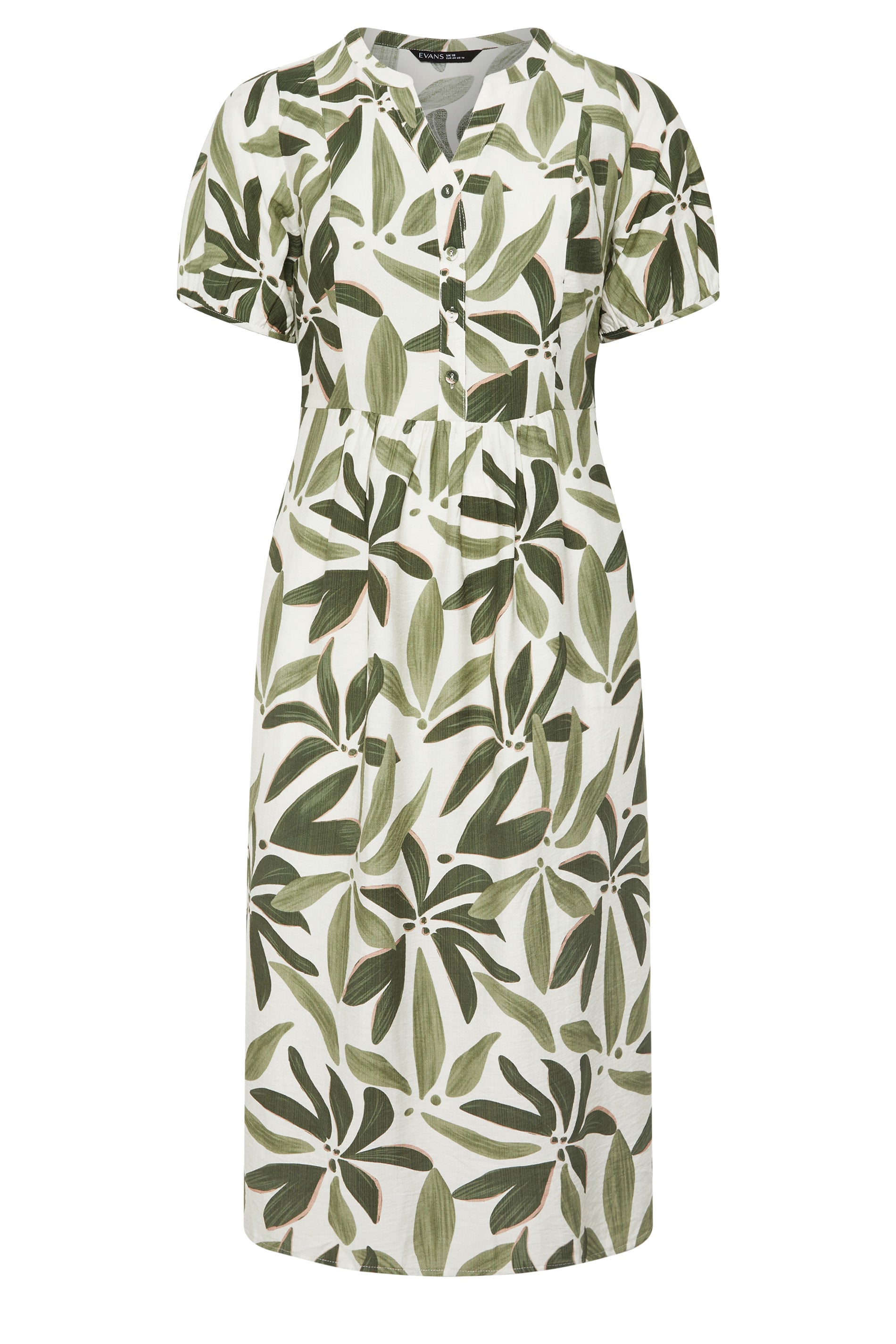 EVANS Plus Size Green Leaf Placket Midi Dress | Evans 6