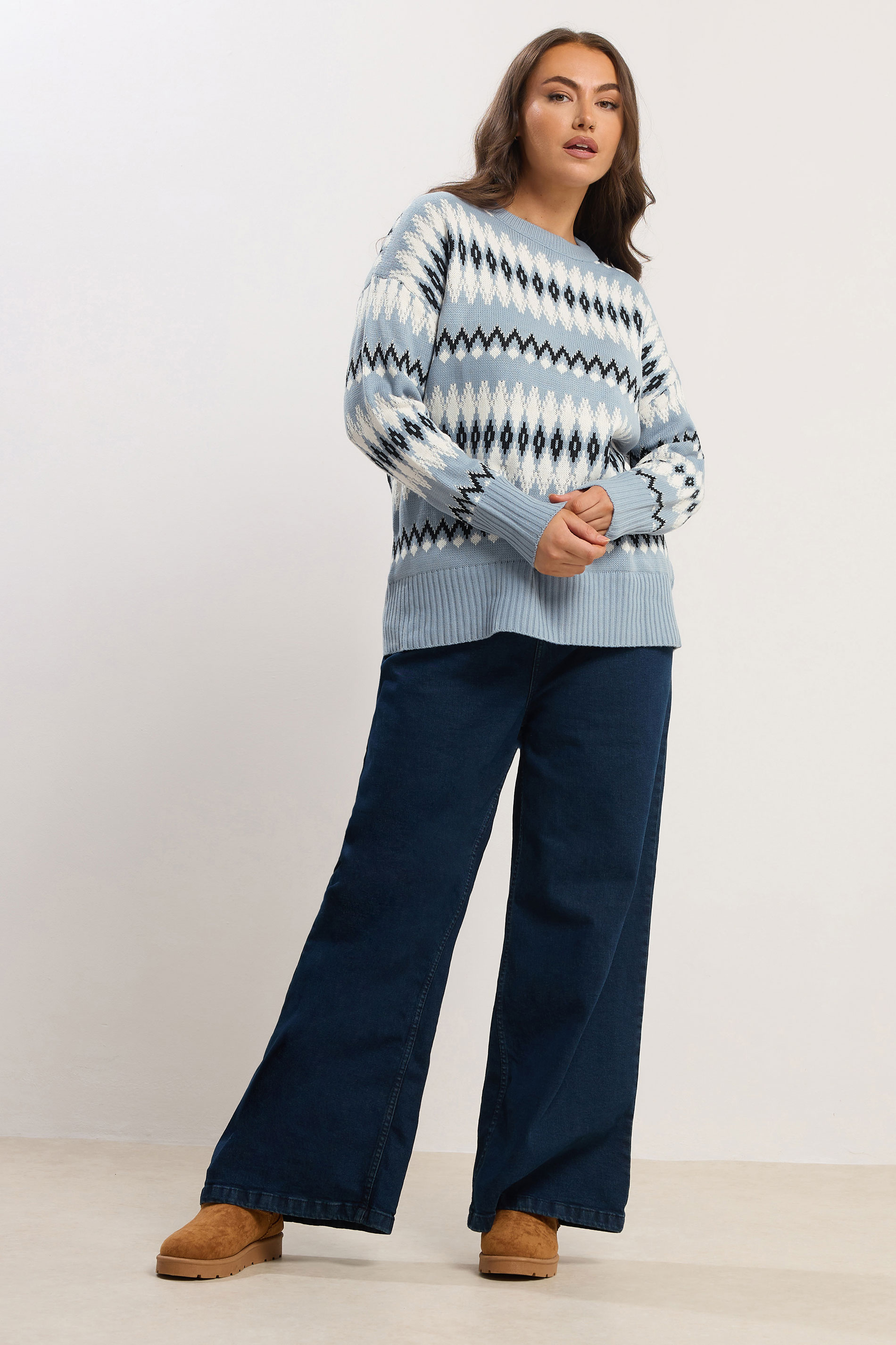 YOURS Plus Size Blue Fairisle  Knitted Jumper | Yours Clothing 1